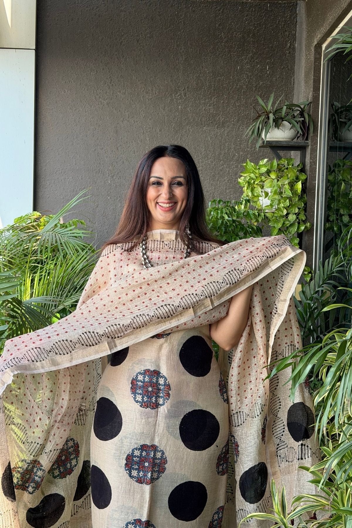 Ajrakh On Pure Linen Silk