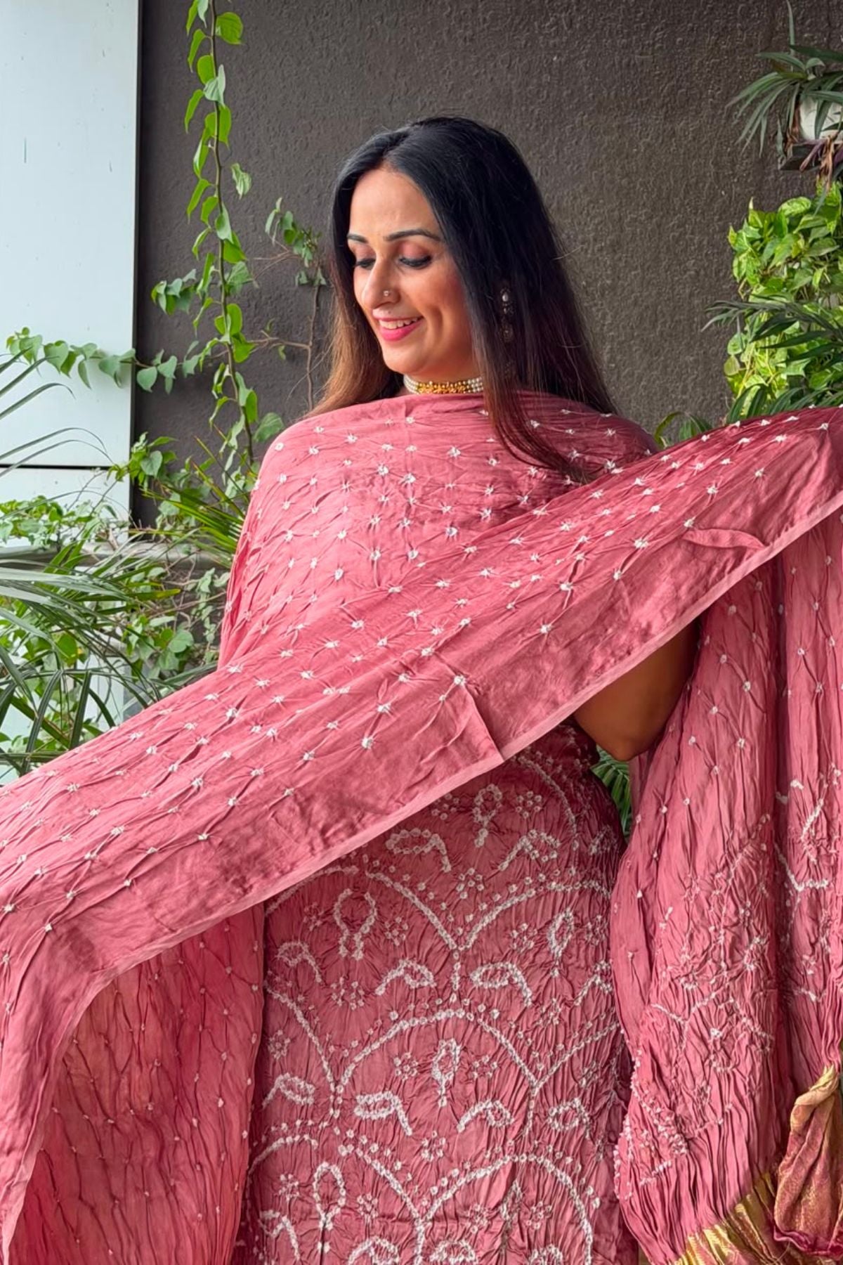 Pure modal silk full set with hand done bandhani and zari weaving!!