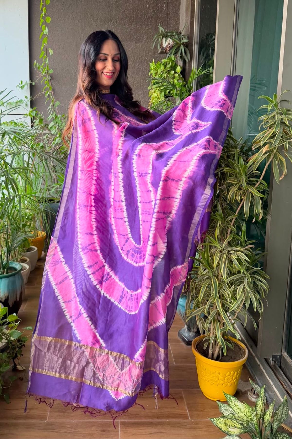Shibori tie and dye kurta dupatta set on pure Chanderi!!