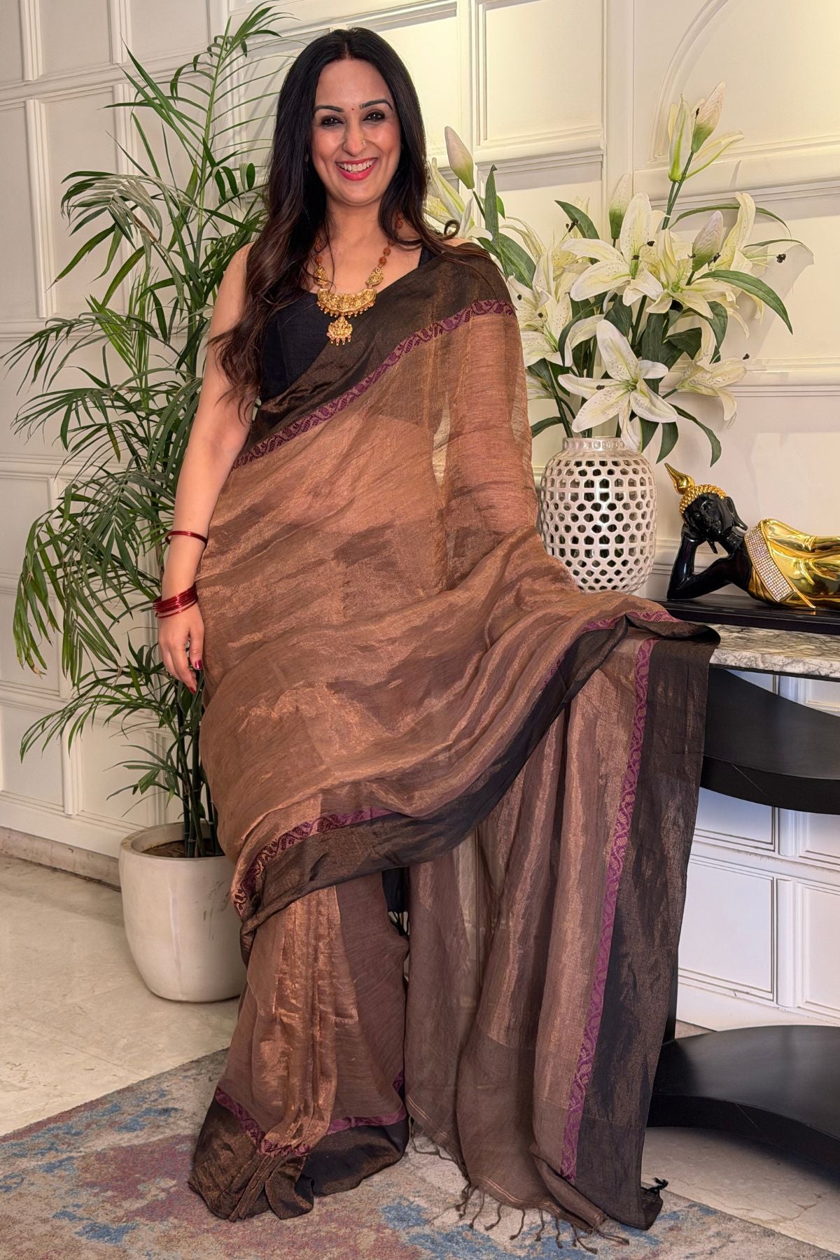 Handwoven antique zari tissue Saree with intricate embroidery!!