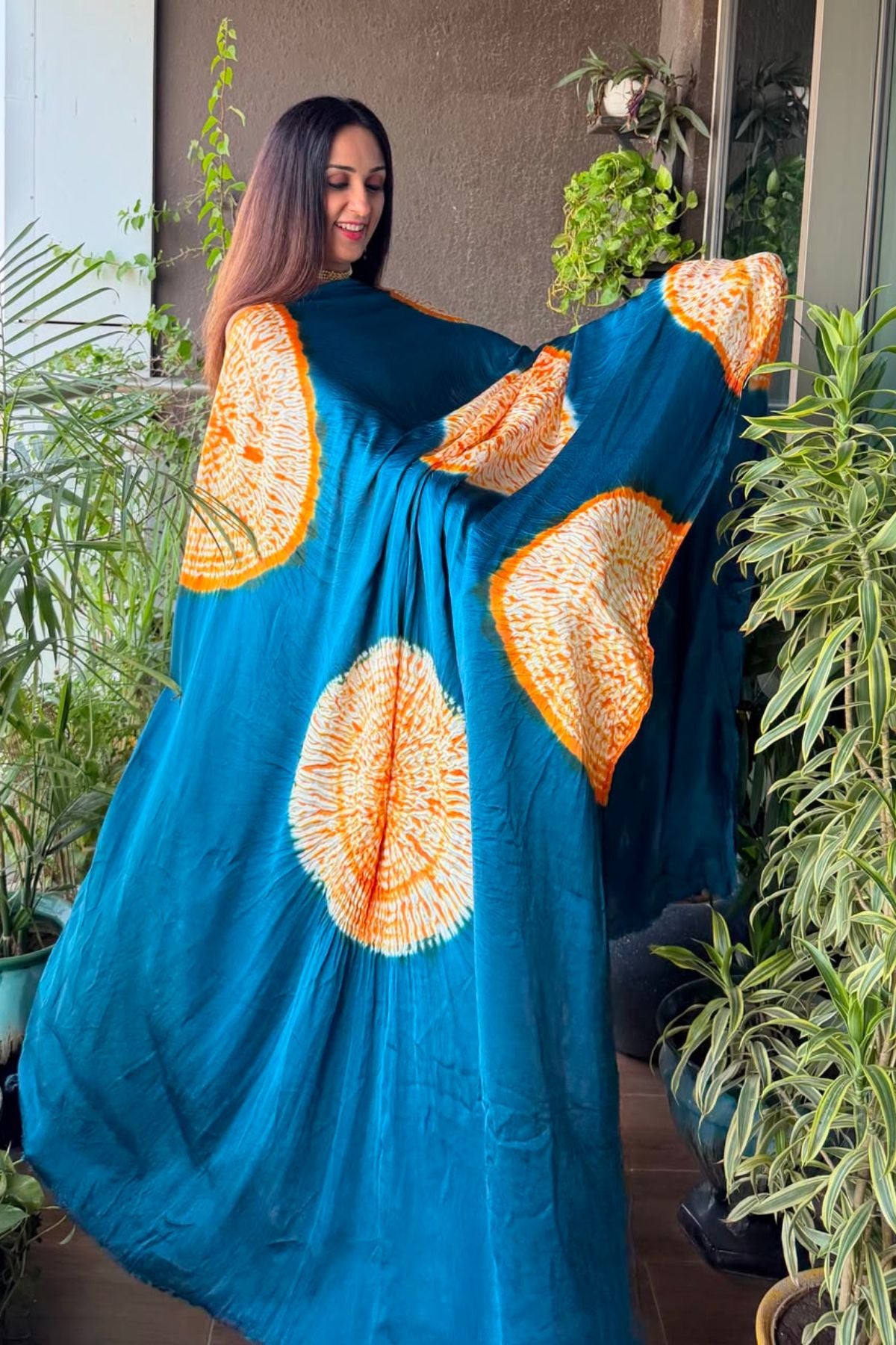 Hand Shibori on pure modal Satin-Kurta and dupatta set!!