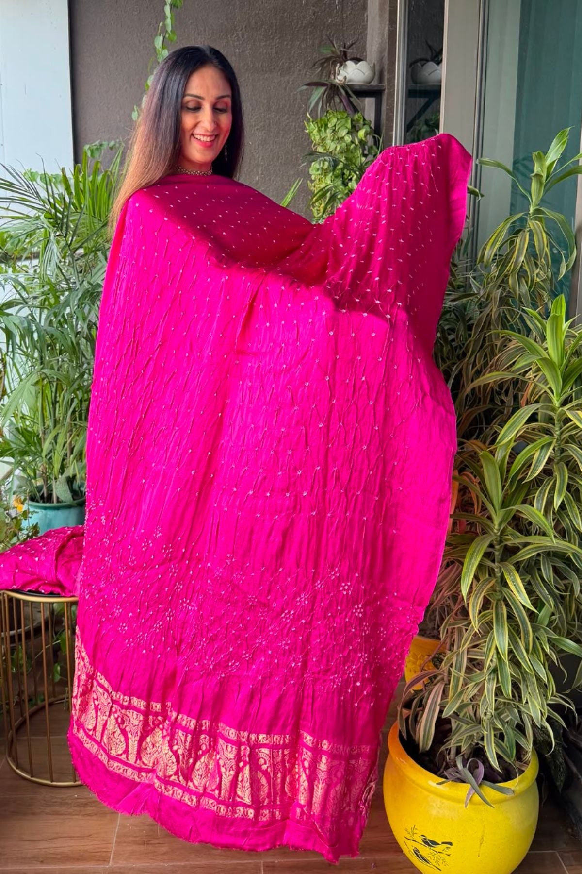 Pure modal silk full set with hand done bandhani and zari weaving!!