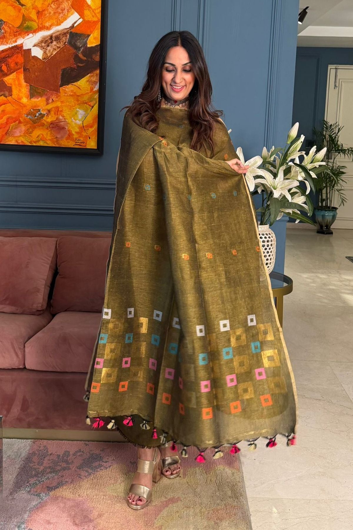 Jayshree cotton linen kurta dupatta set