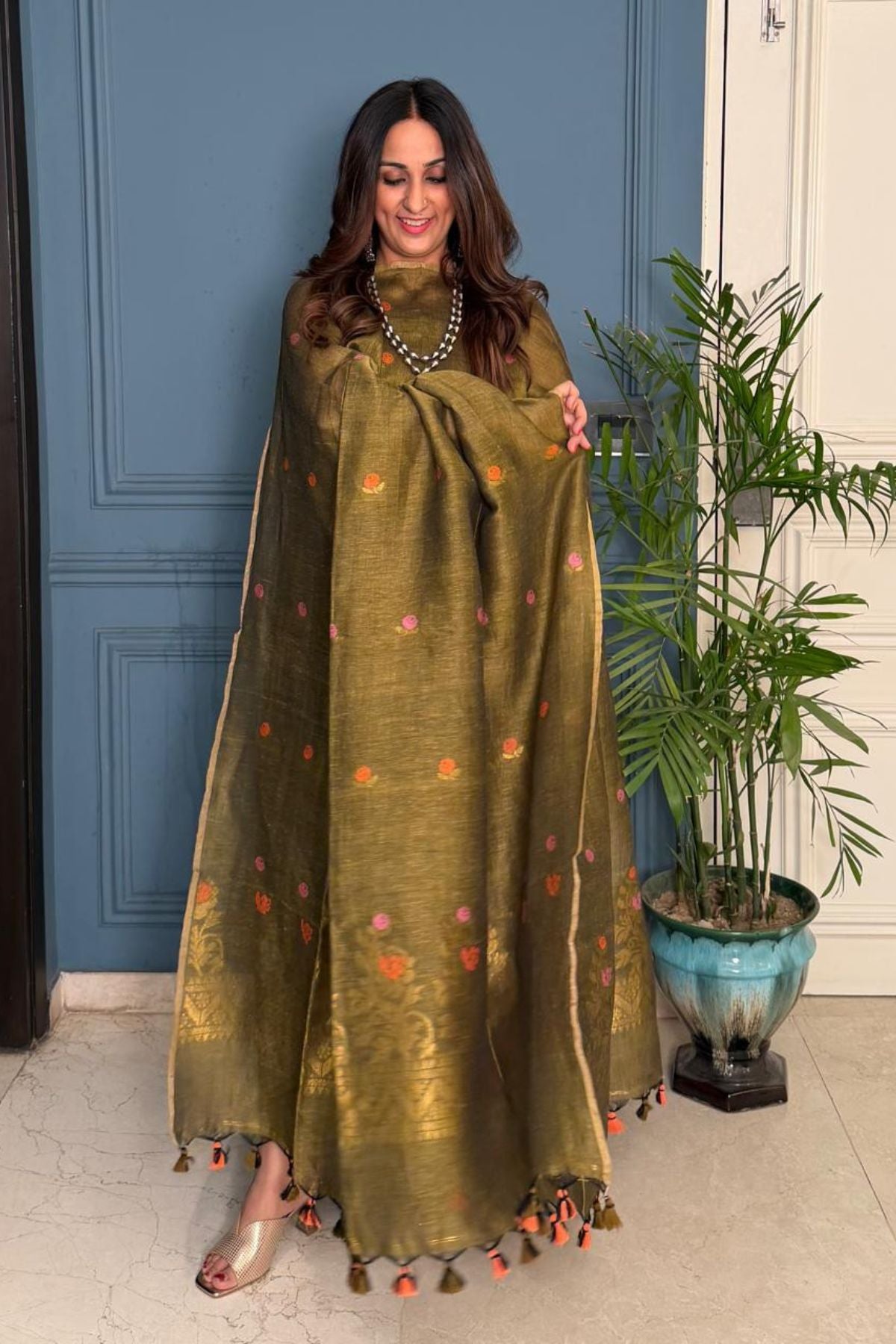 Jayshree cotton linen kurta dupatta set