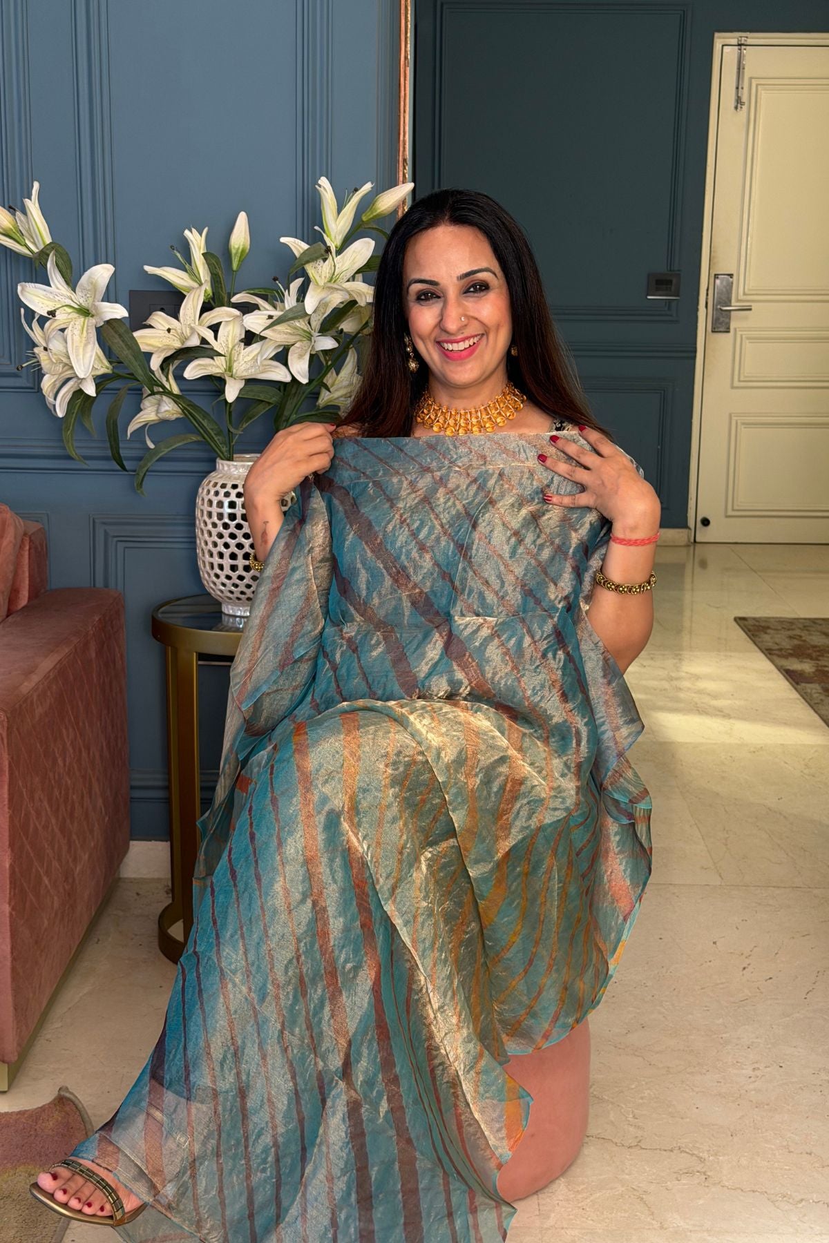 Pure tissue kurta with hand done leheriya!!