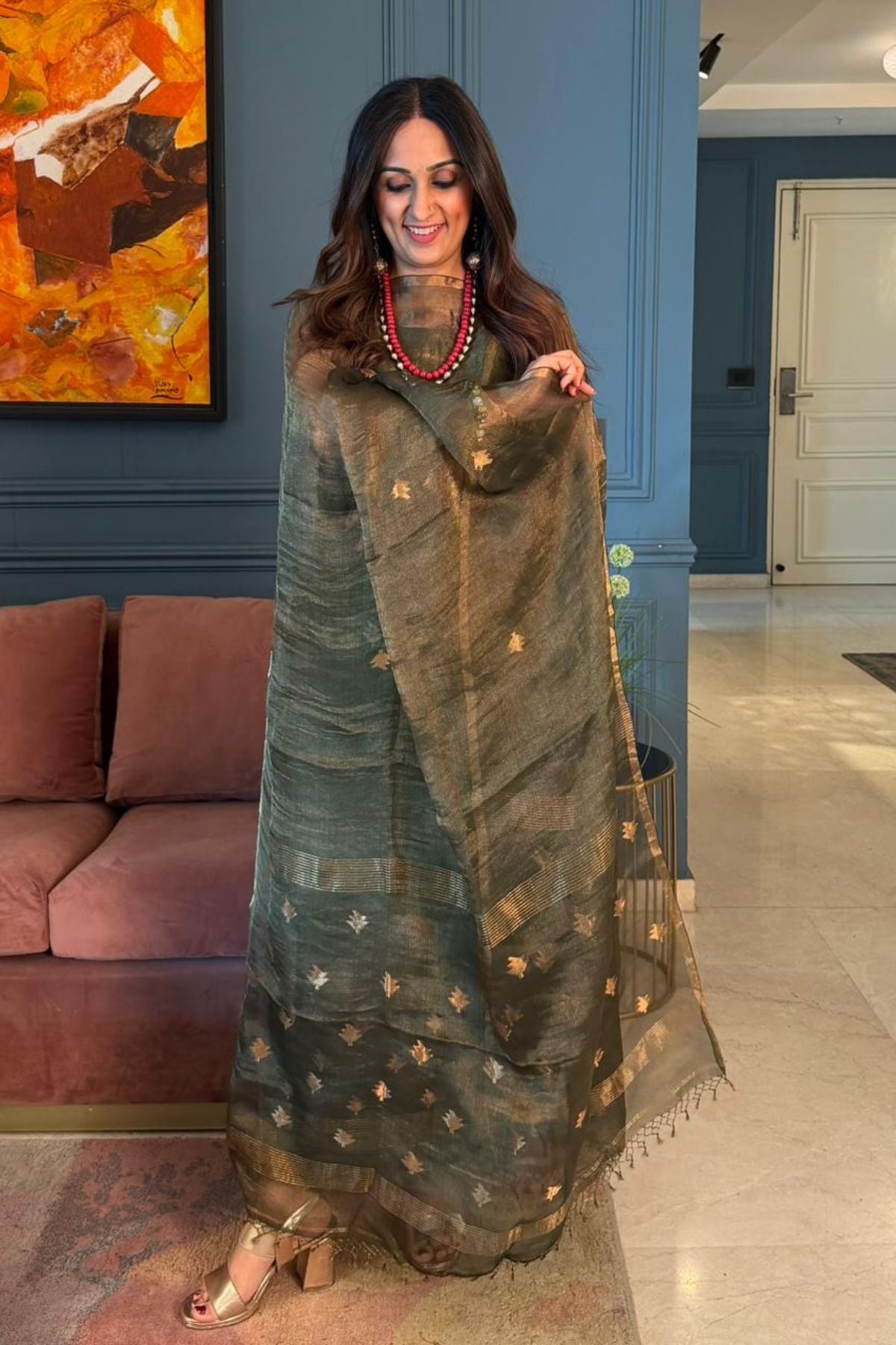 Premium quality Tissue muslin kurta dupatta set