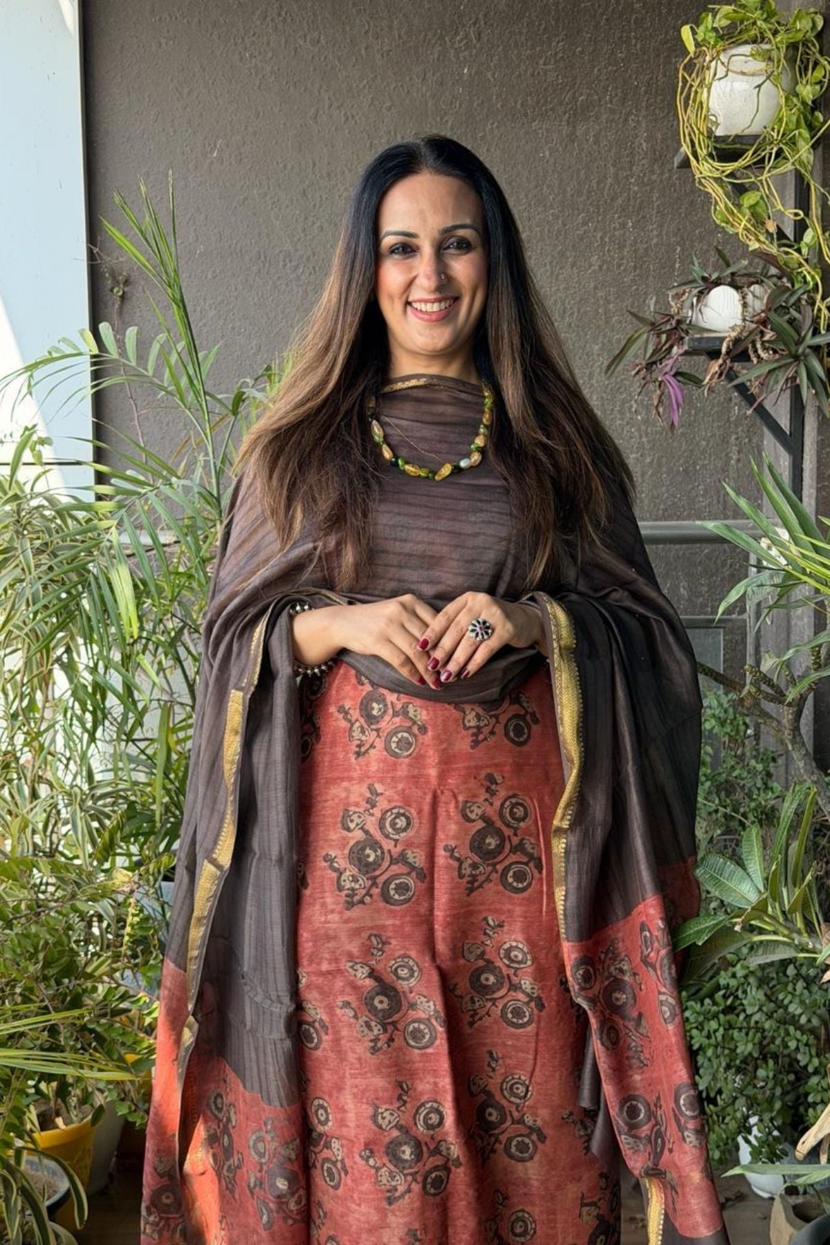 Handblocked with Pomegranate peel kurta dupatta sets in Maheshwari!!