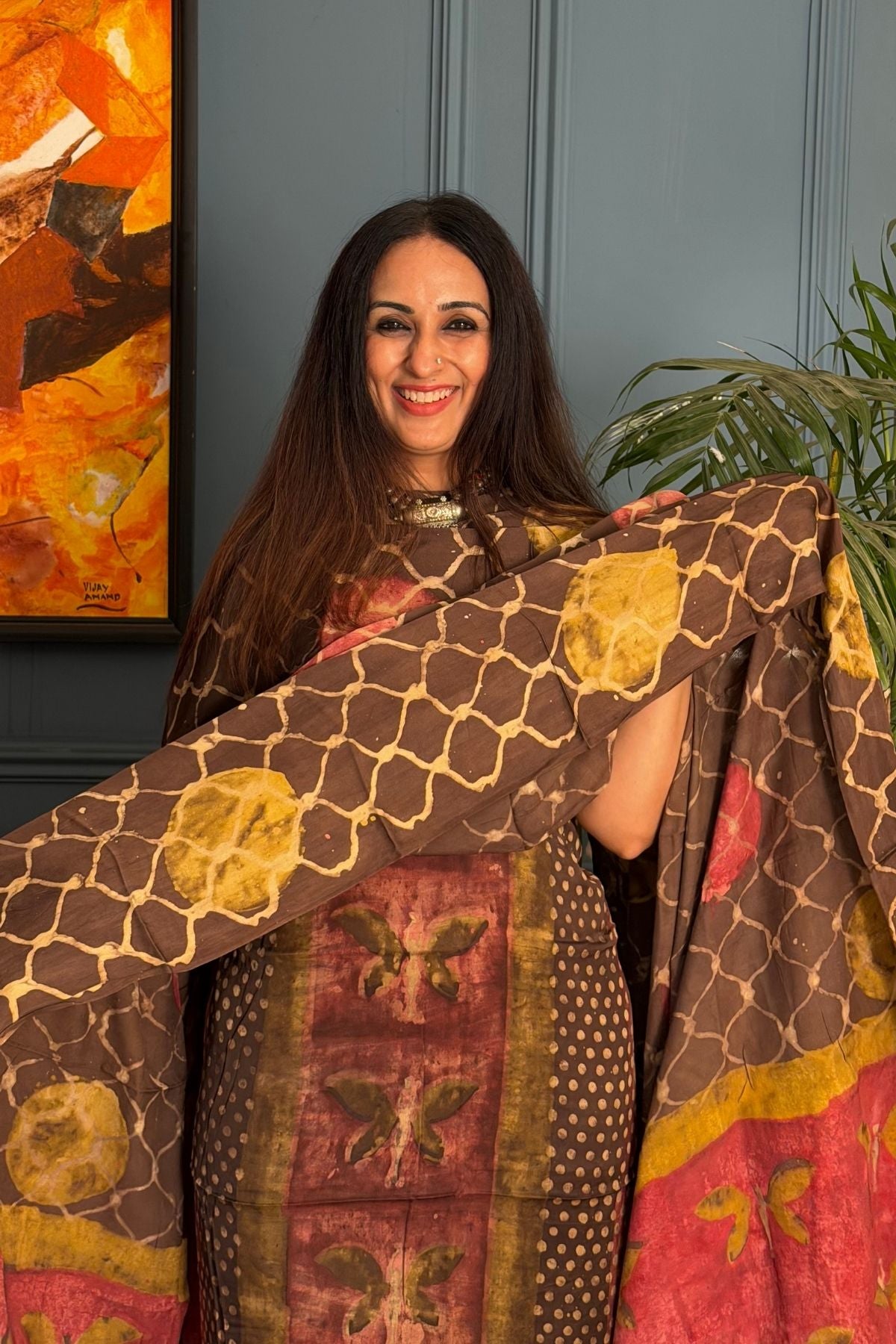 Pomegranate peel Handblock on Premium Modal fabric!!