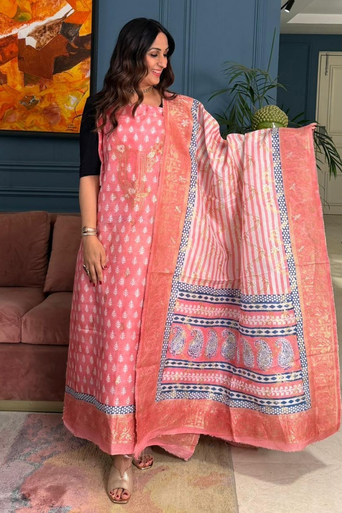 Handblocked Bagh indigo sets on Dola Silk