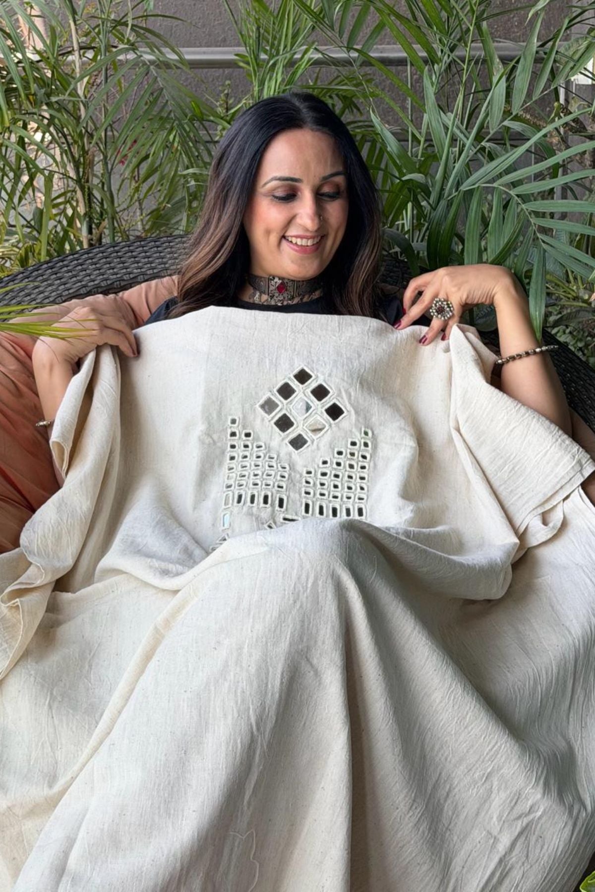 Kutch Mirror work on pure Kala cotton!!!