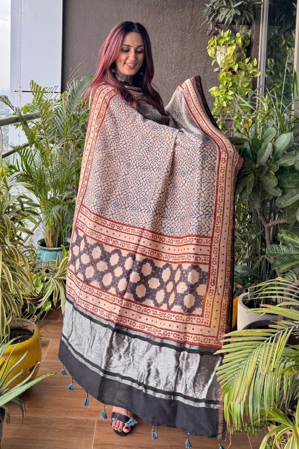 Ajrakh Pure Chanderi Silk Kurta Dupatta Sets with Lagdi patta