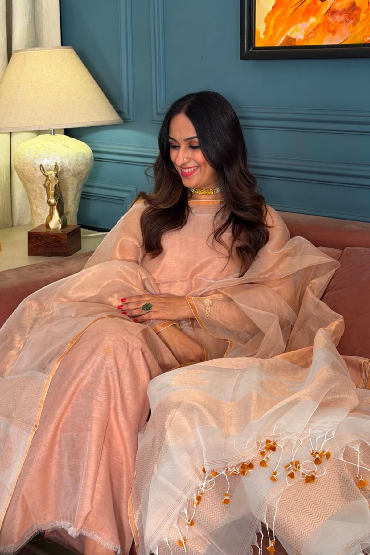 Metallic muslin tissue kurta dupatta set!!