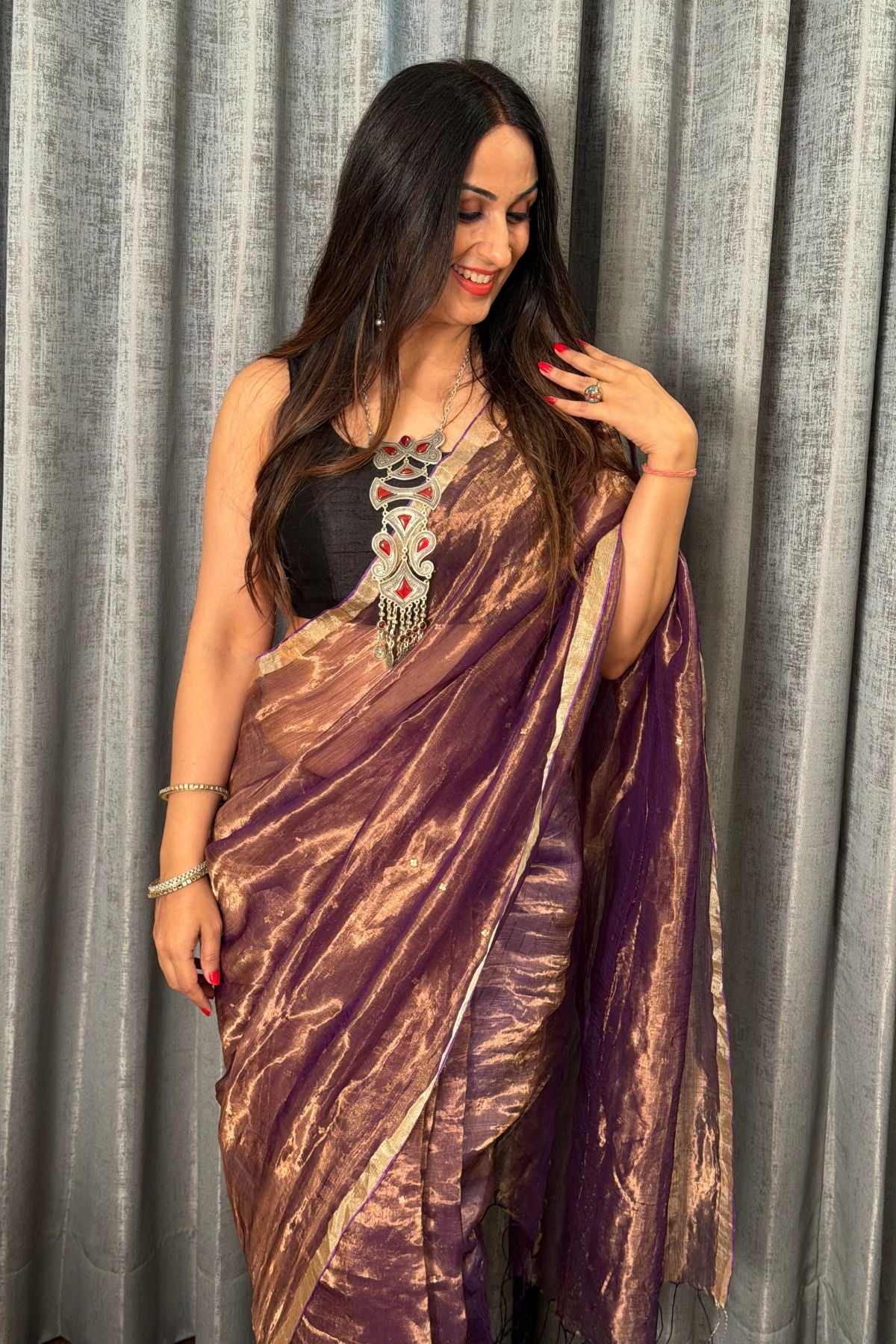 Handwoven pure tissue muslin saree