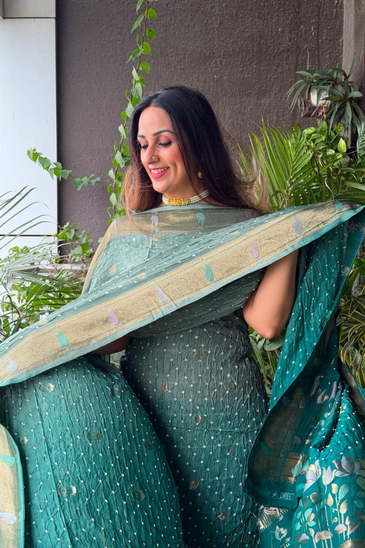 Pure modal silk full set with hand done bandhani and zari weaving!!