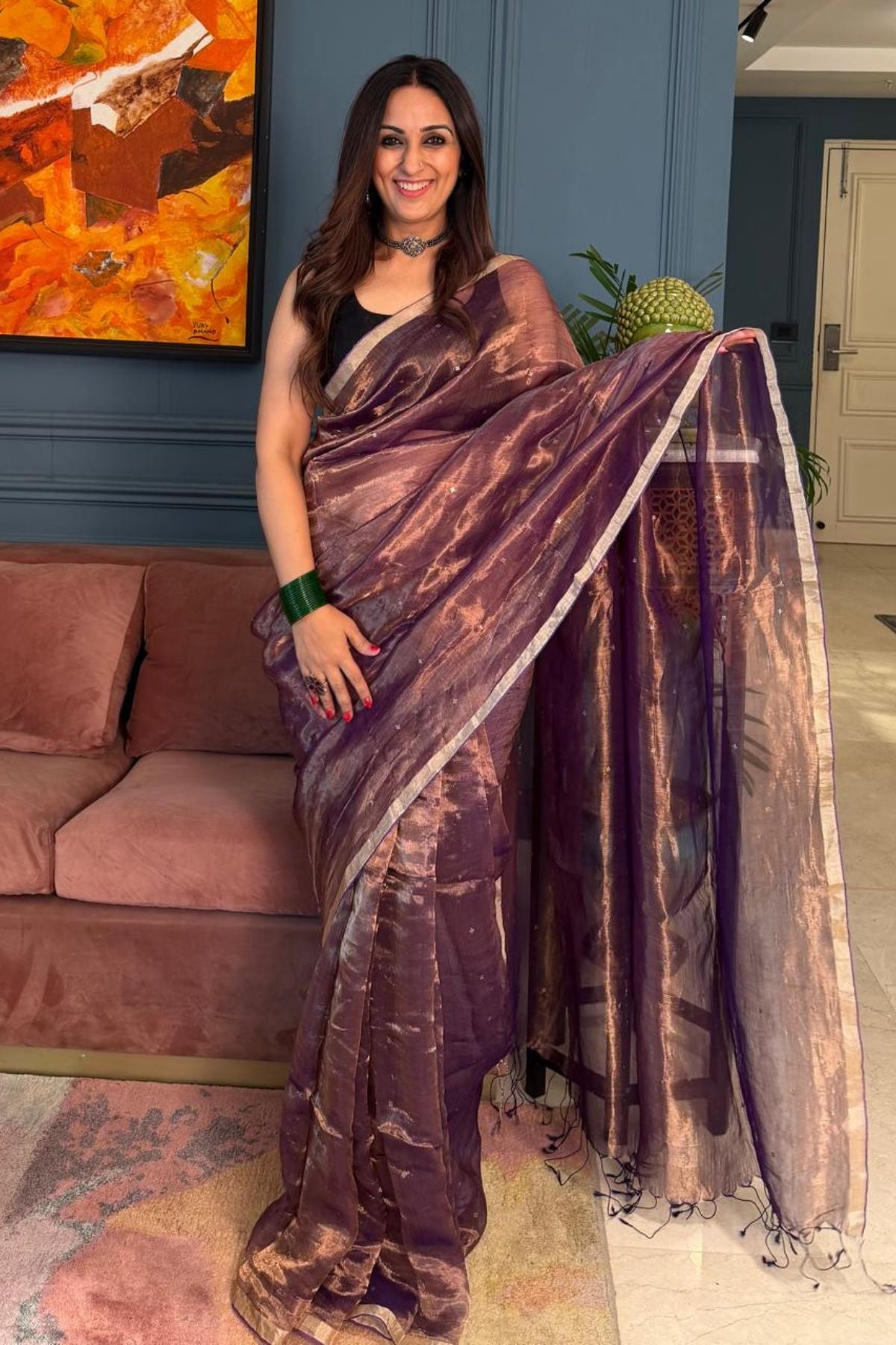 Handwoven pure tissue muslin saree