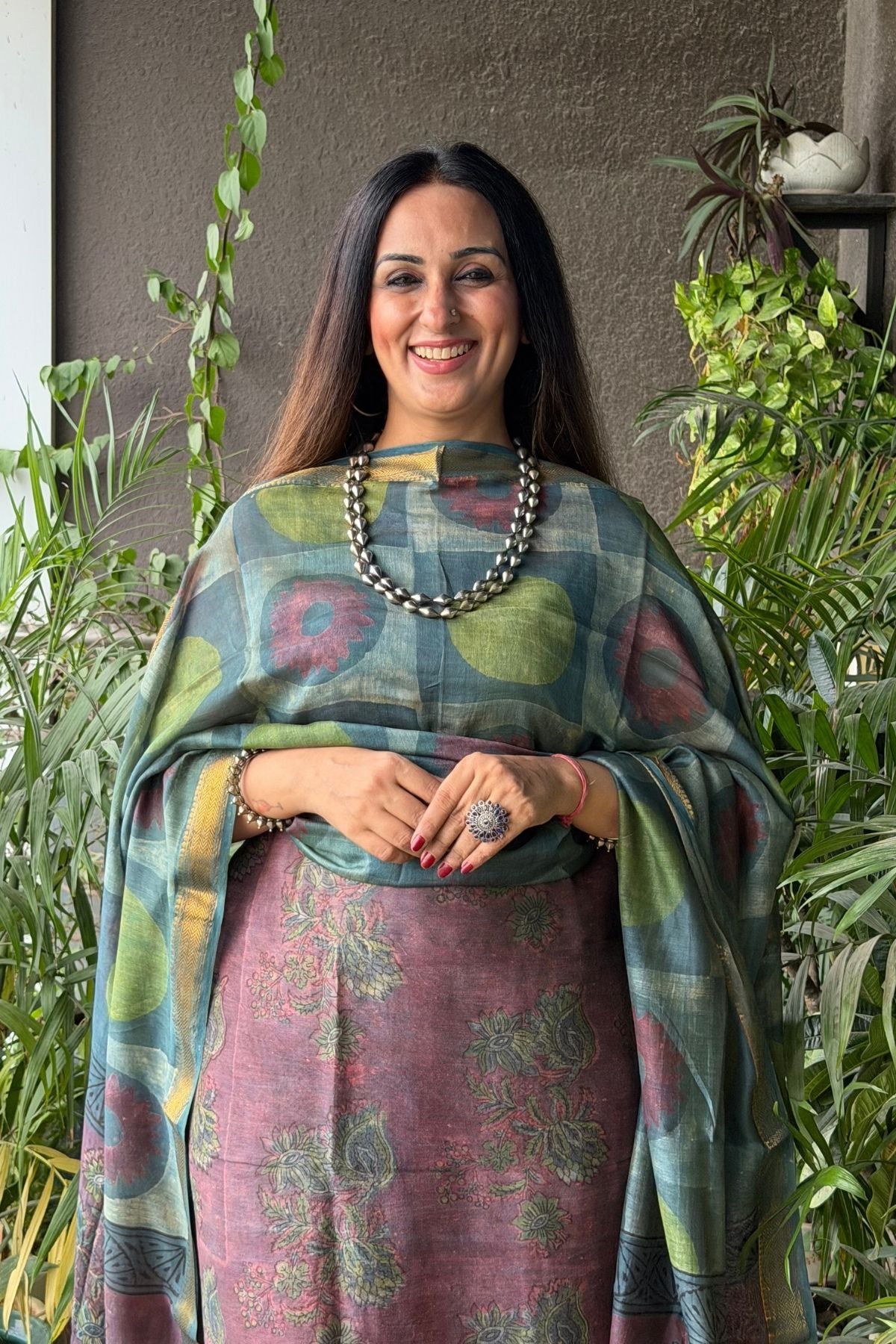 Handblocked with Pomegranate peel kurta dupatta sets in Maheshwari!!