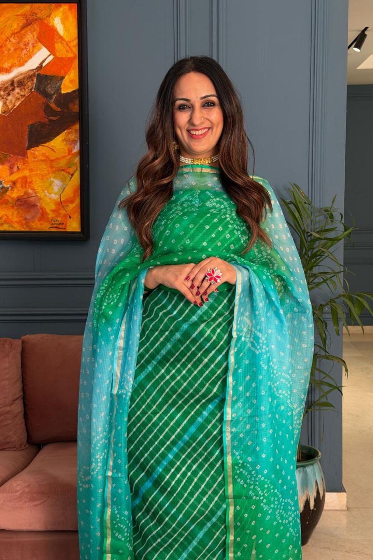 Summer friendly Kota silk kurta dupatta sets with hand done BANDHANI and leheriya