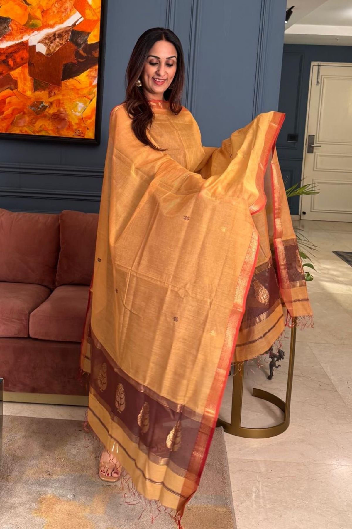 Handloom tissue Maheshwari silk kurta dupatta set