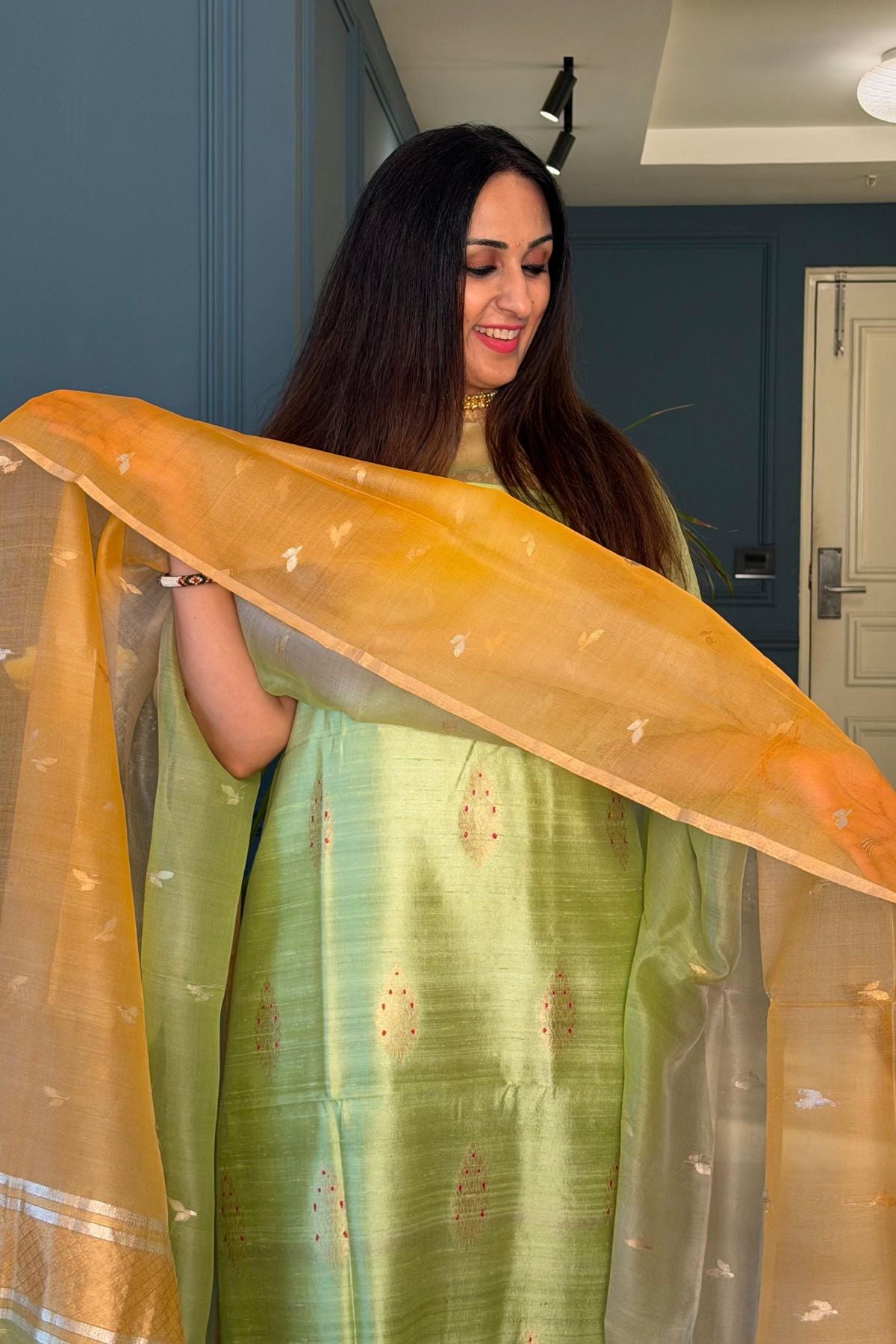 Banarasi weave on Pure Raw silk suit sets with pure organza dupatta!!!