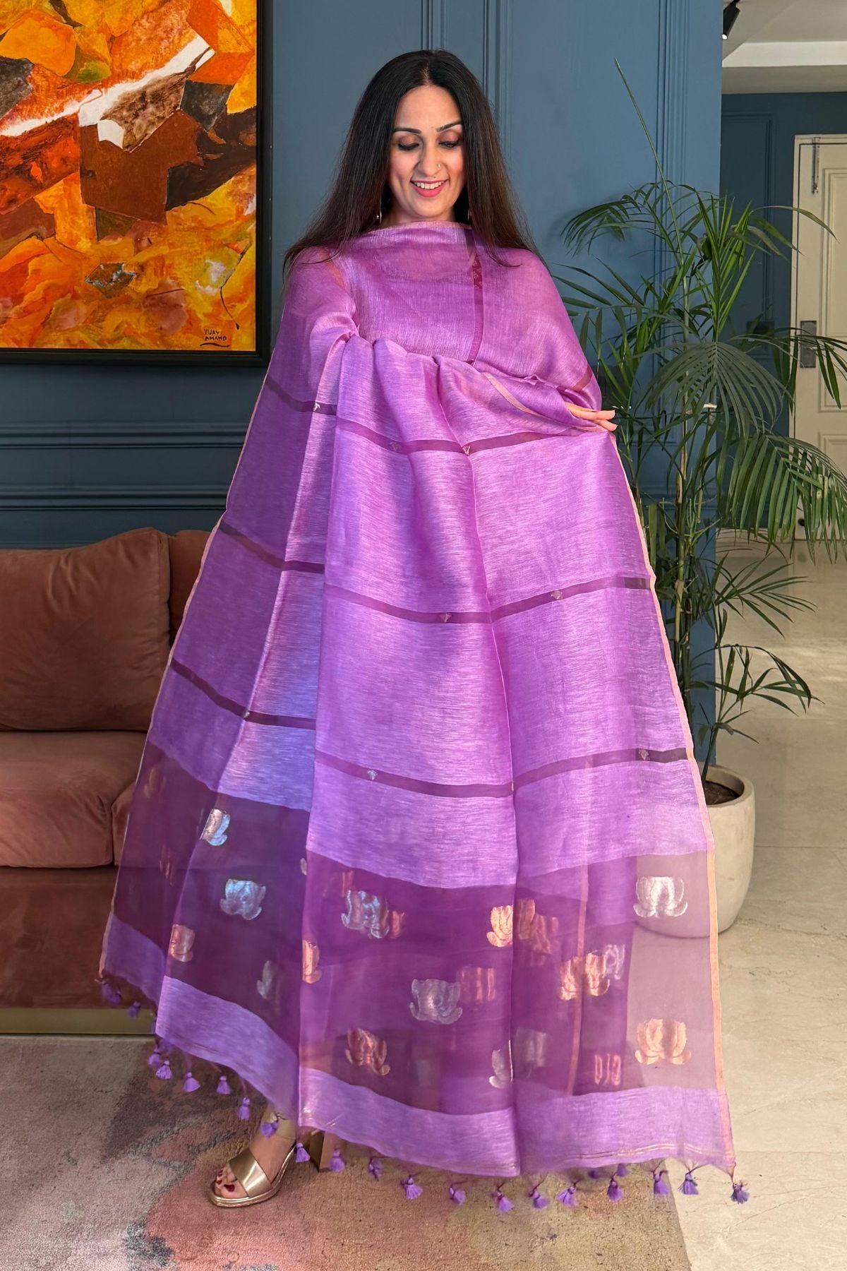 Handwoven Jamdani Linen silk kurta dupatta set!!
