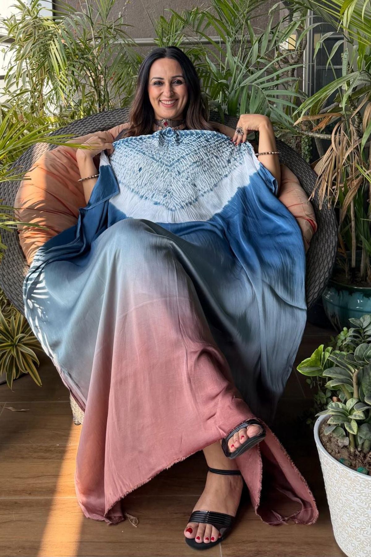 Handblocked Shibori shaded kurta on pure Modal