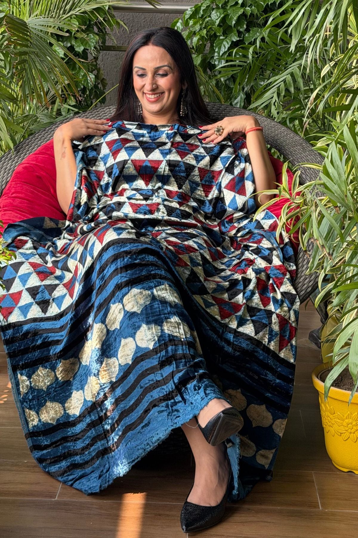 Handblocked Ajrakh kurta fabric only!!