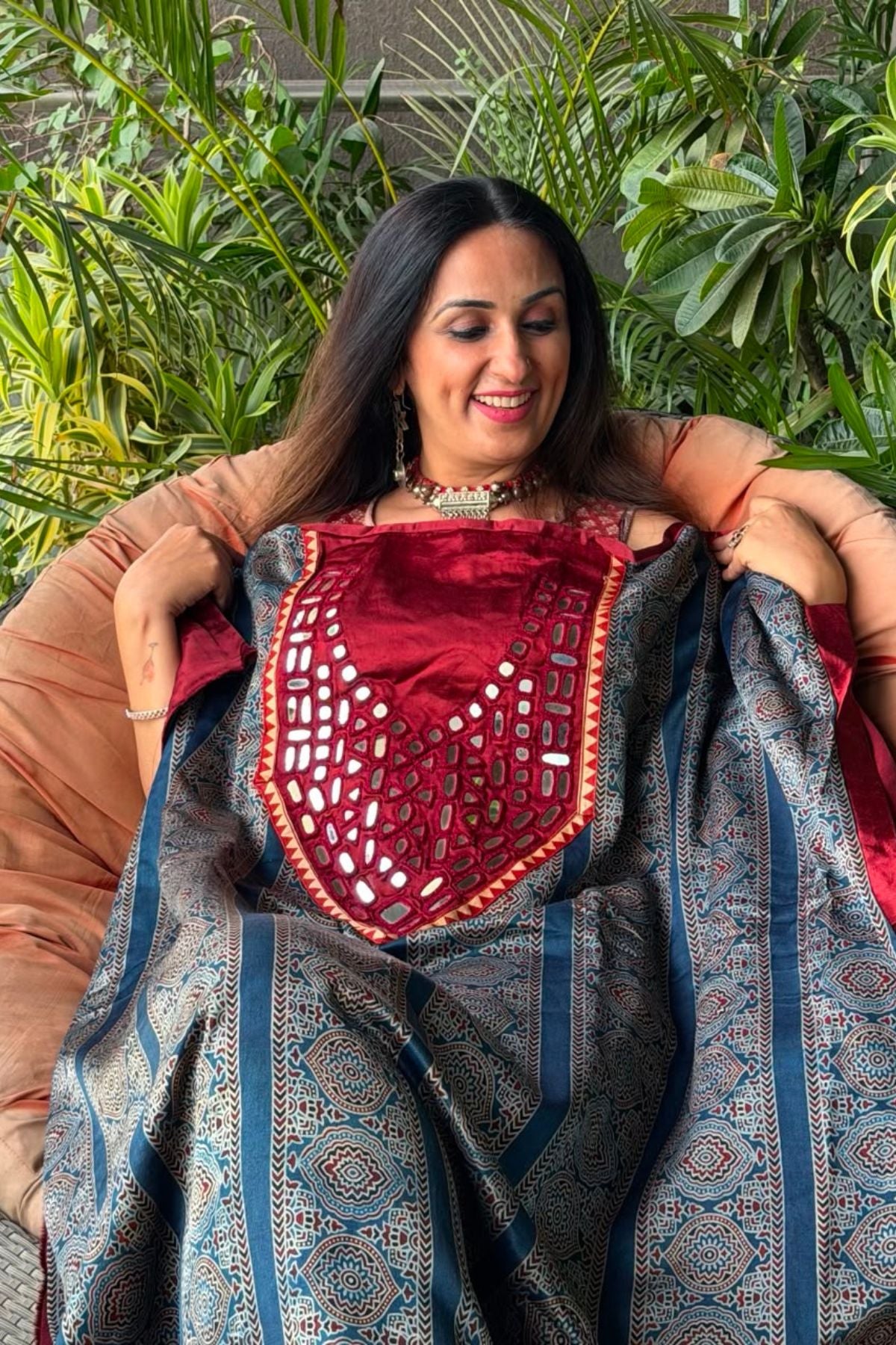 Handcrafted Kutch mirror work kurta on pure Mashru!!