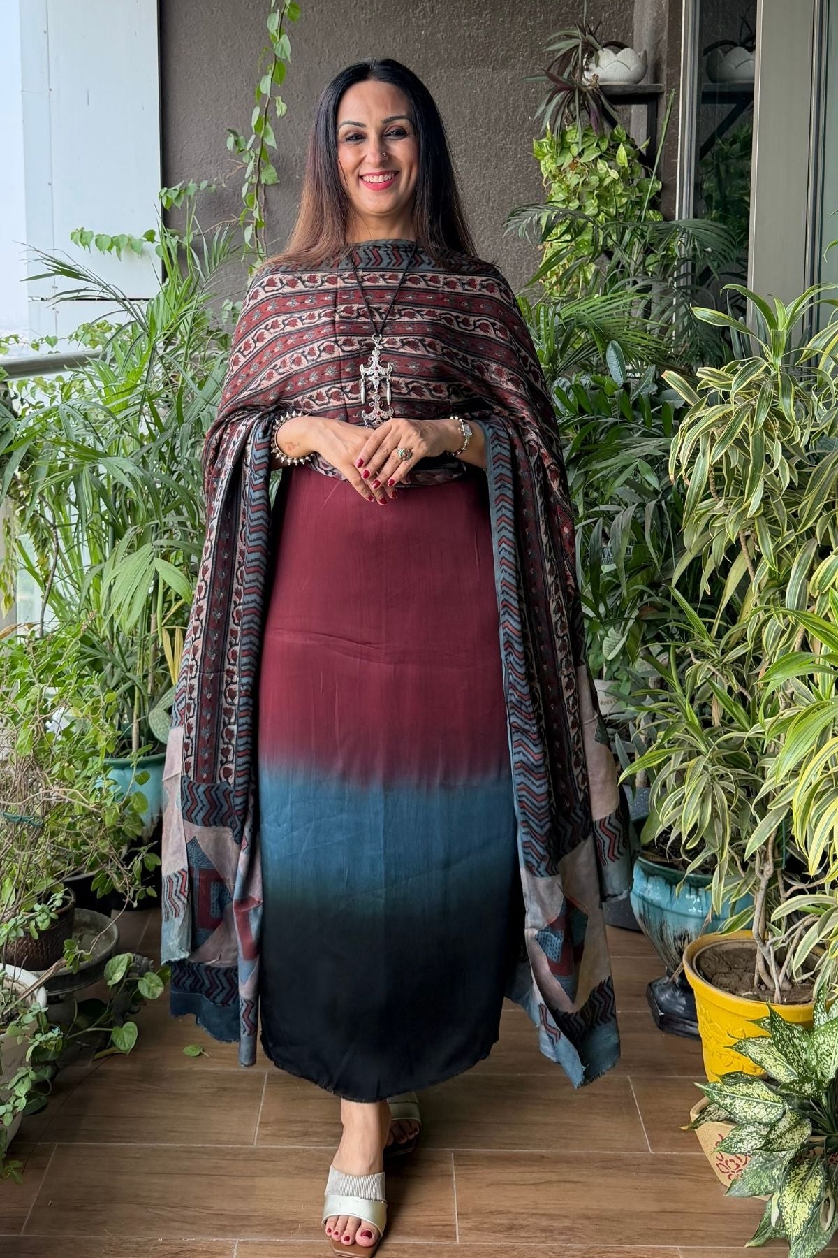 Ombré dyed modal kurta fabric with vegetable Handblock dyed dupatta!!