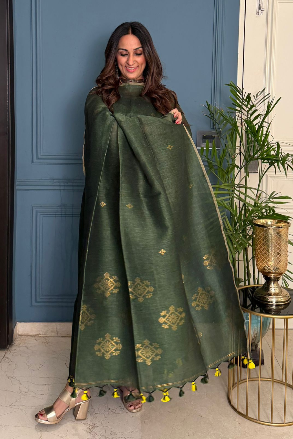 Jayshree cotton linen kurta dupatta set