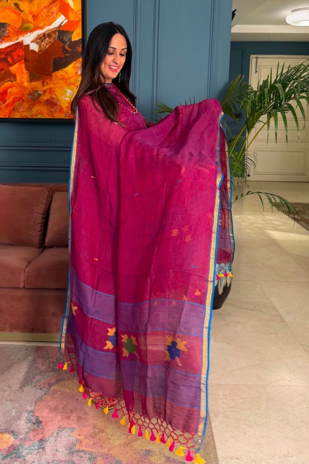 Jamdani weave kurta dupatta set on 100 count linen by linen!!
