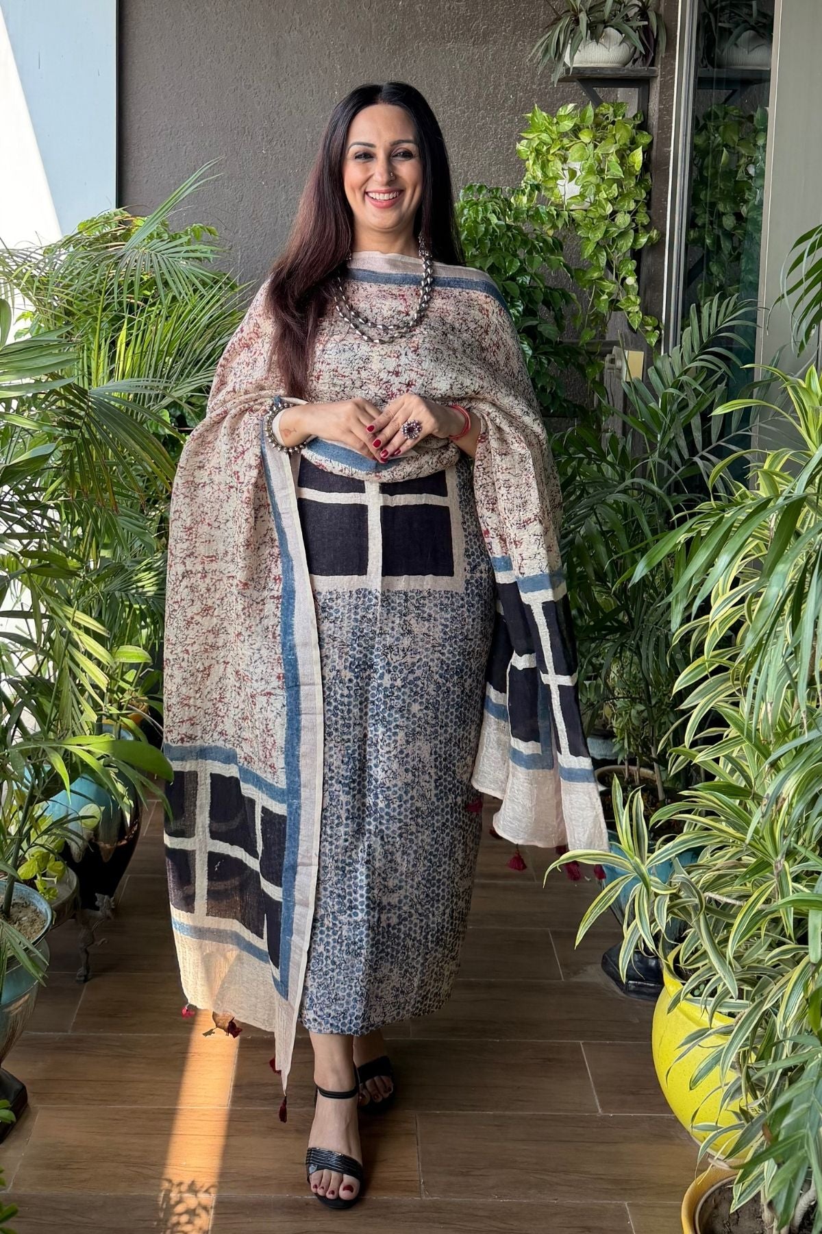 Ajrakh On Pure Linen Silk