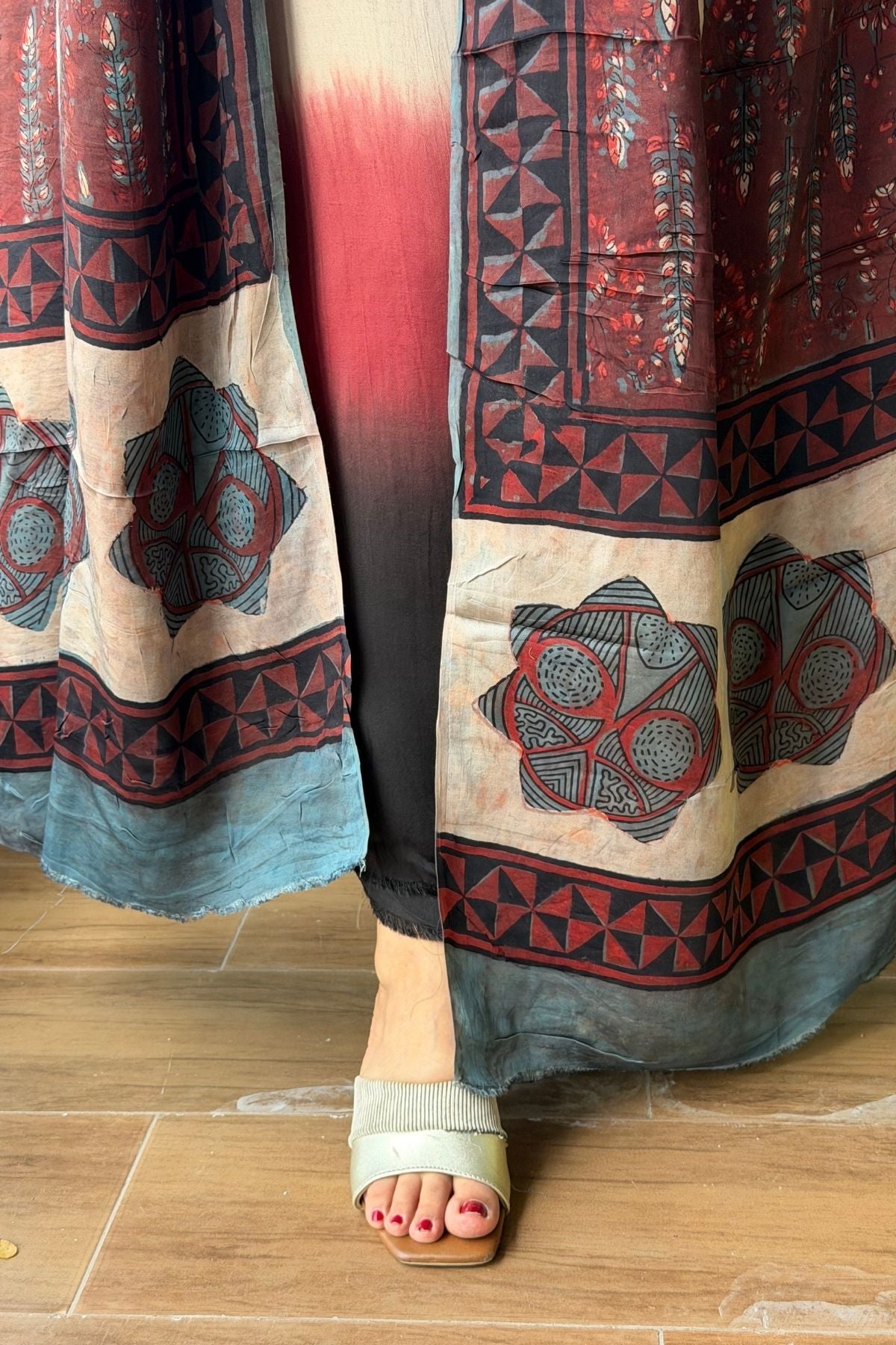 Ombré dyed modal kurta fabric with vegetable Handblock dyed dupatta!!