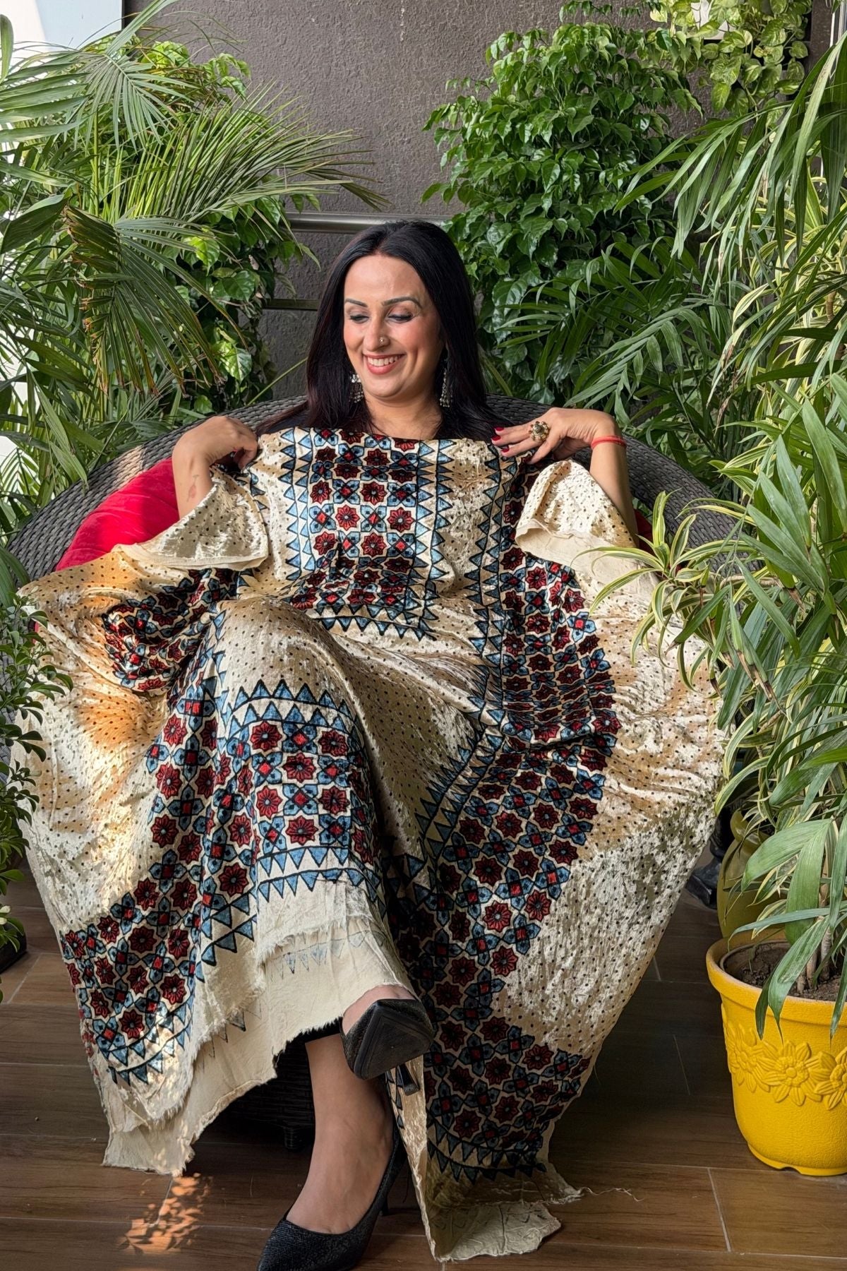 Handblocked Ajrakh kurta fabric only!!