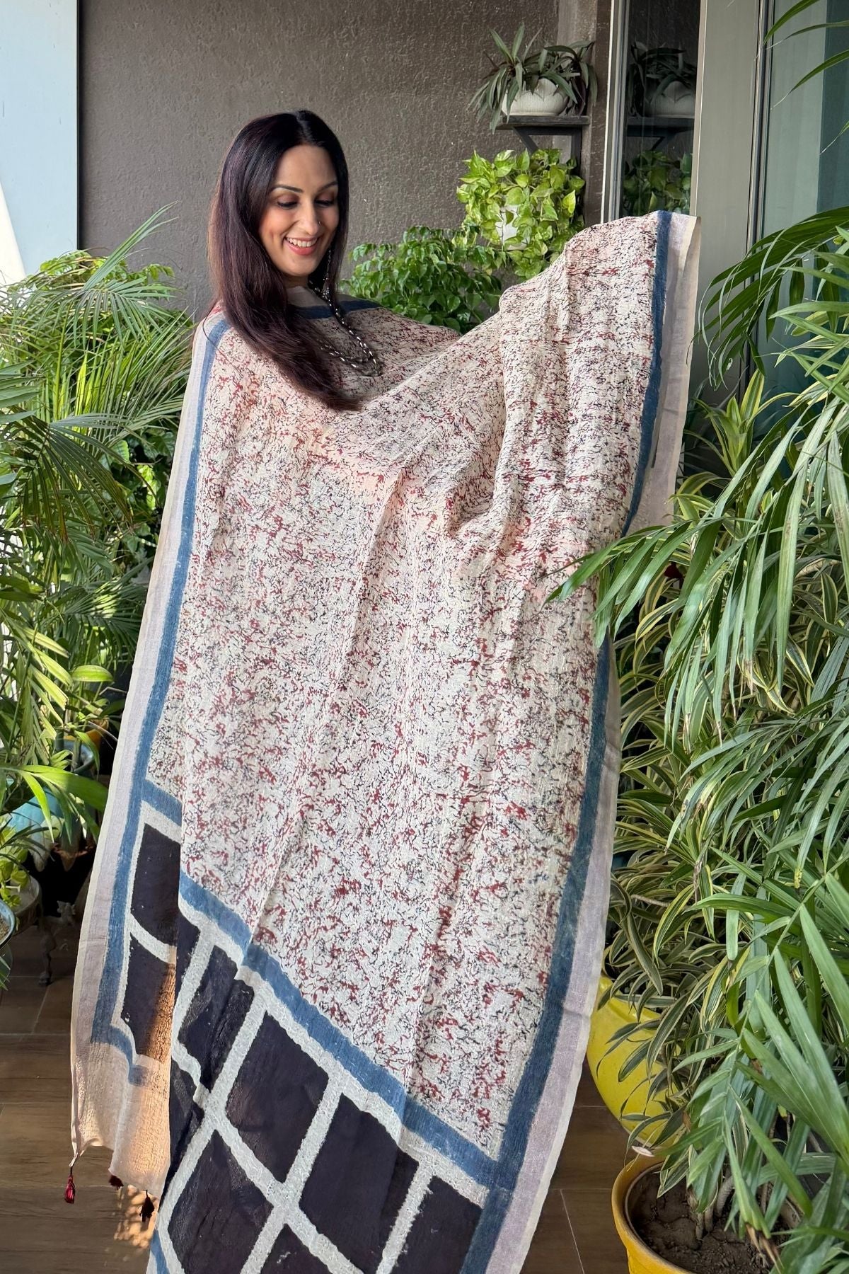 Ajrakh On Pure Linen Silk