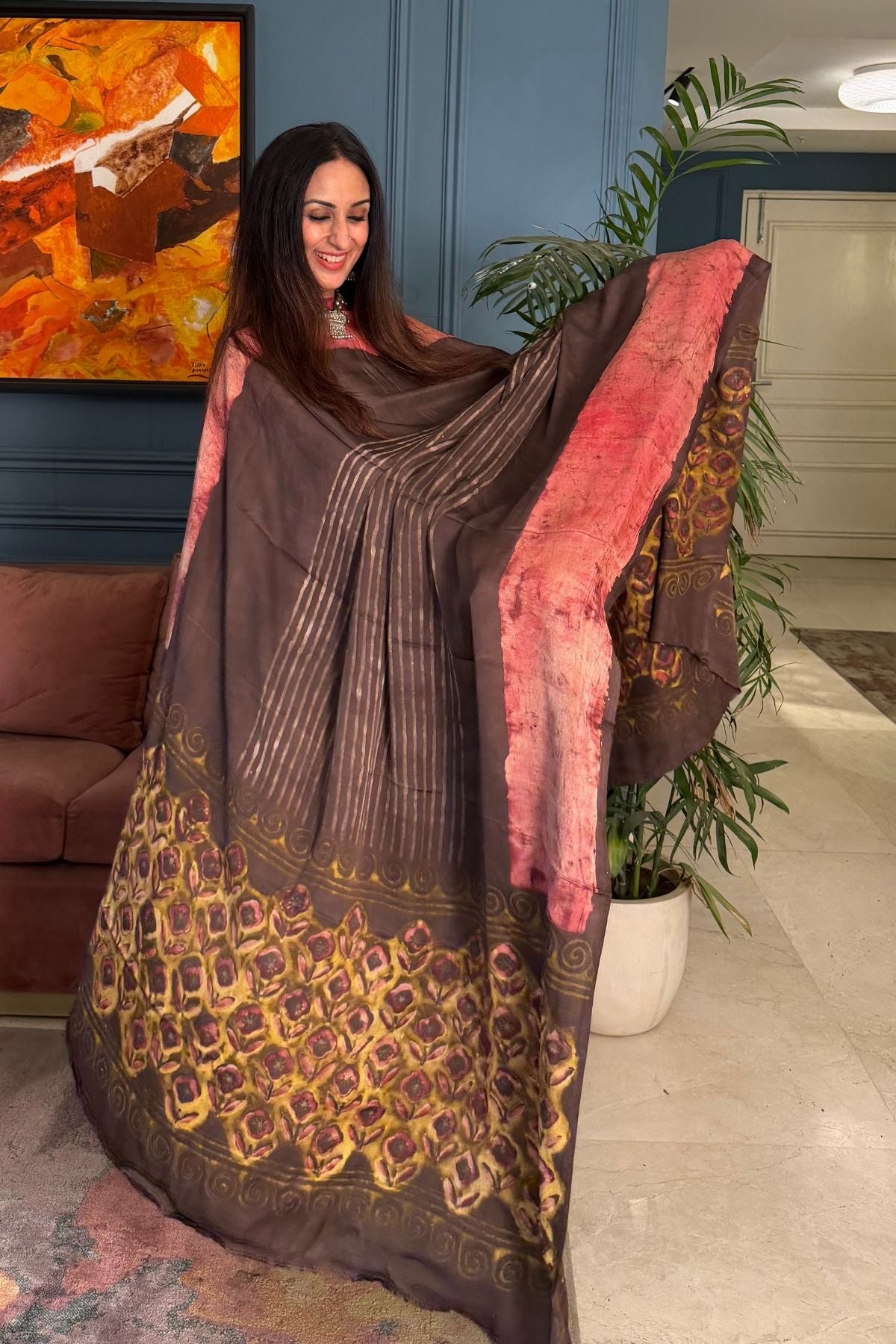 Pomegranate peel Handblock on Premium Modal fabric!!