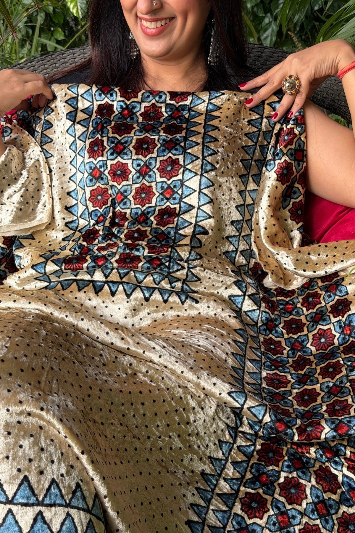 Handblocked Ajrakh kurta fabric only!!