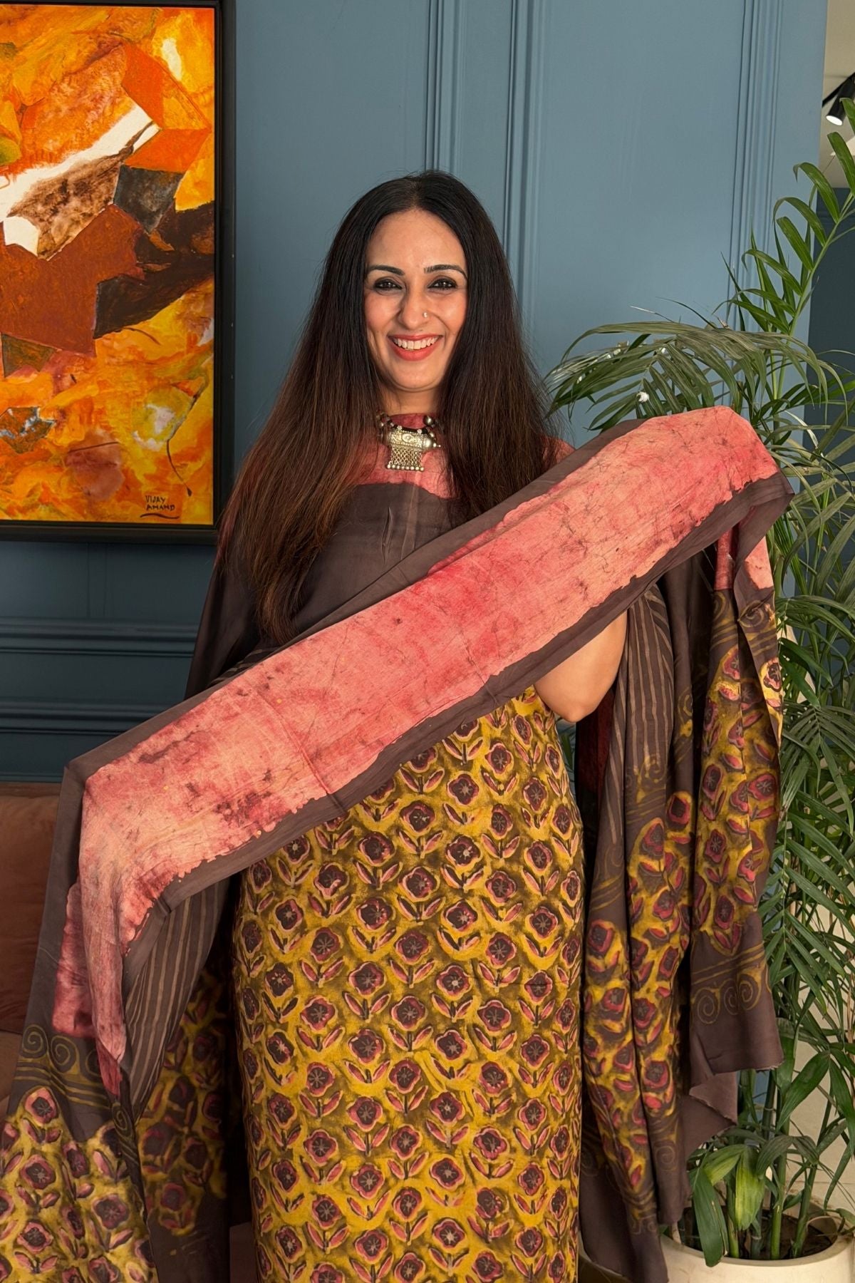 Pomegranate peel Handblock on Premium Modal fabric!!