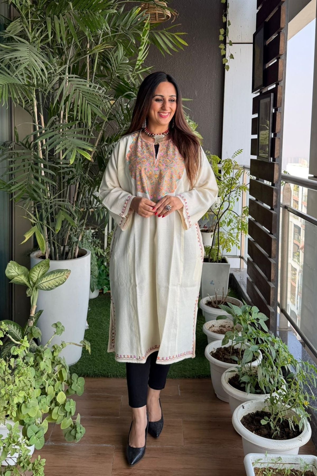 Woollen Kashmiri Phiran with Aari work