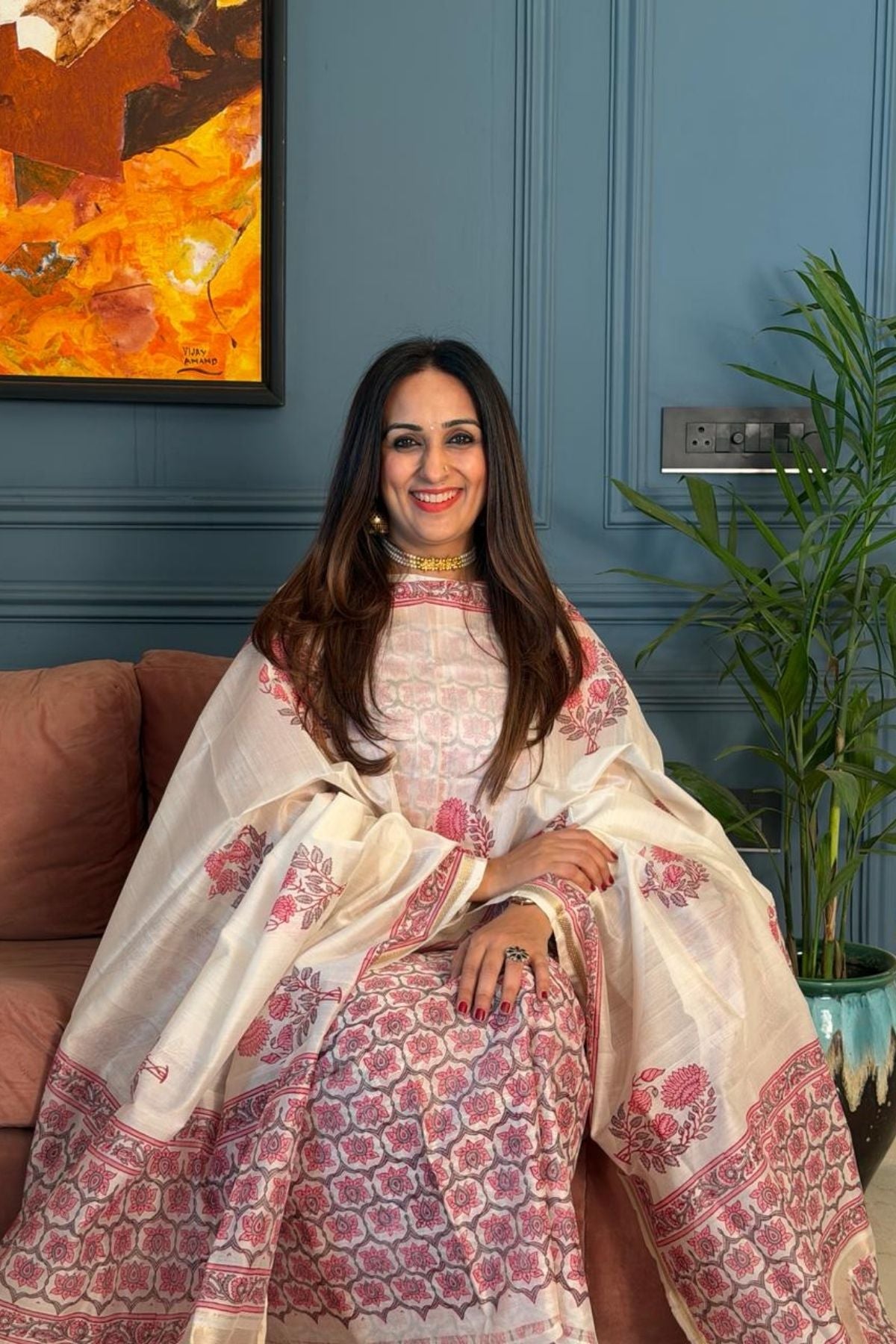 Handblocked Maheshwari kurta dupatta set!!