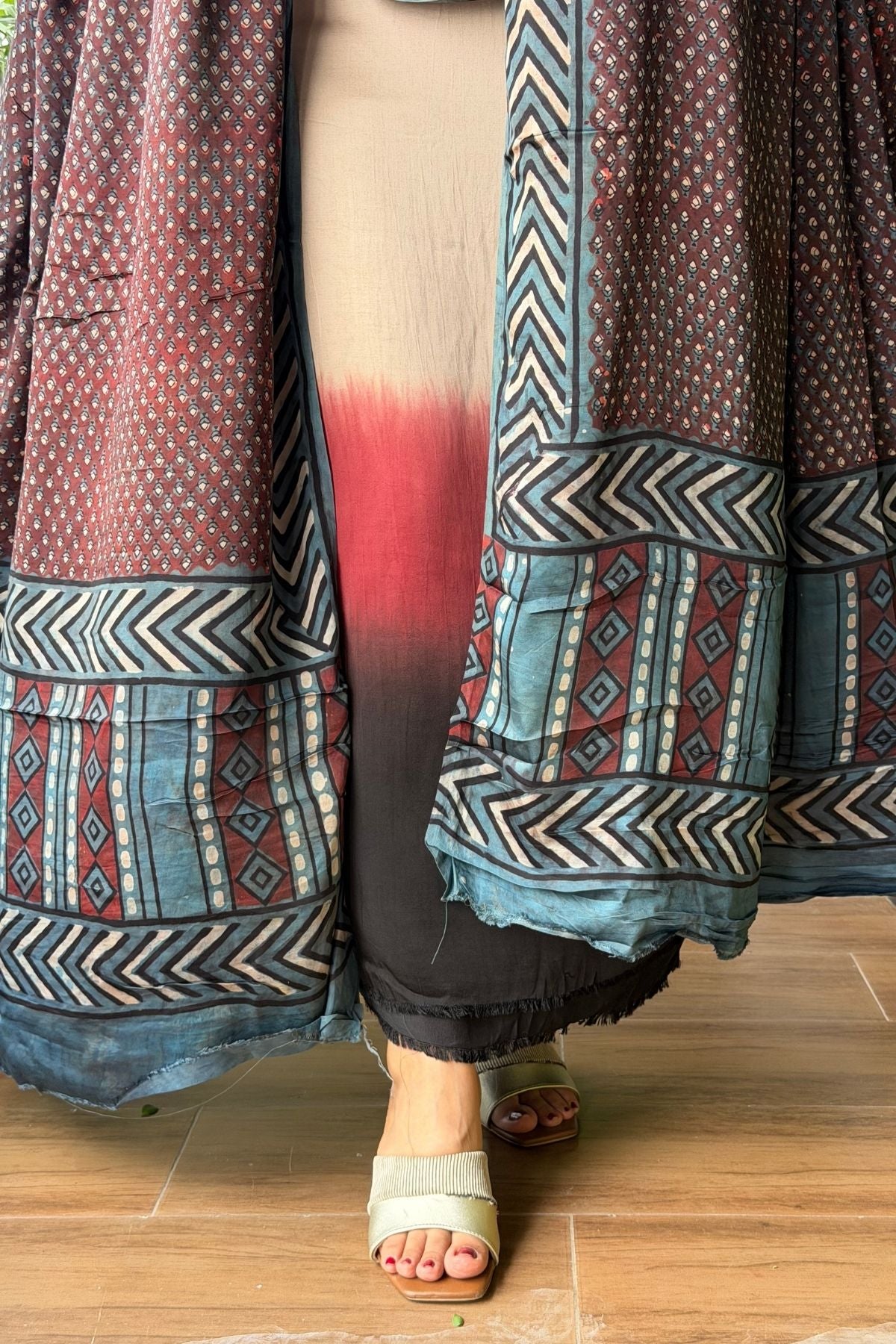 Ombré dyed modal kurta fabric with vegetable Handblock dyed dupatta!!