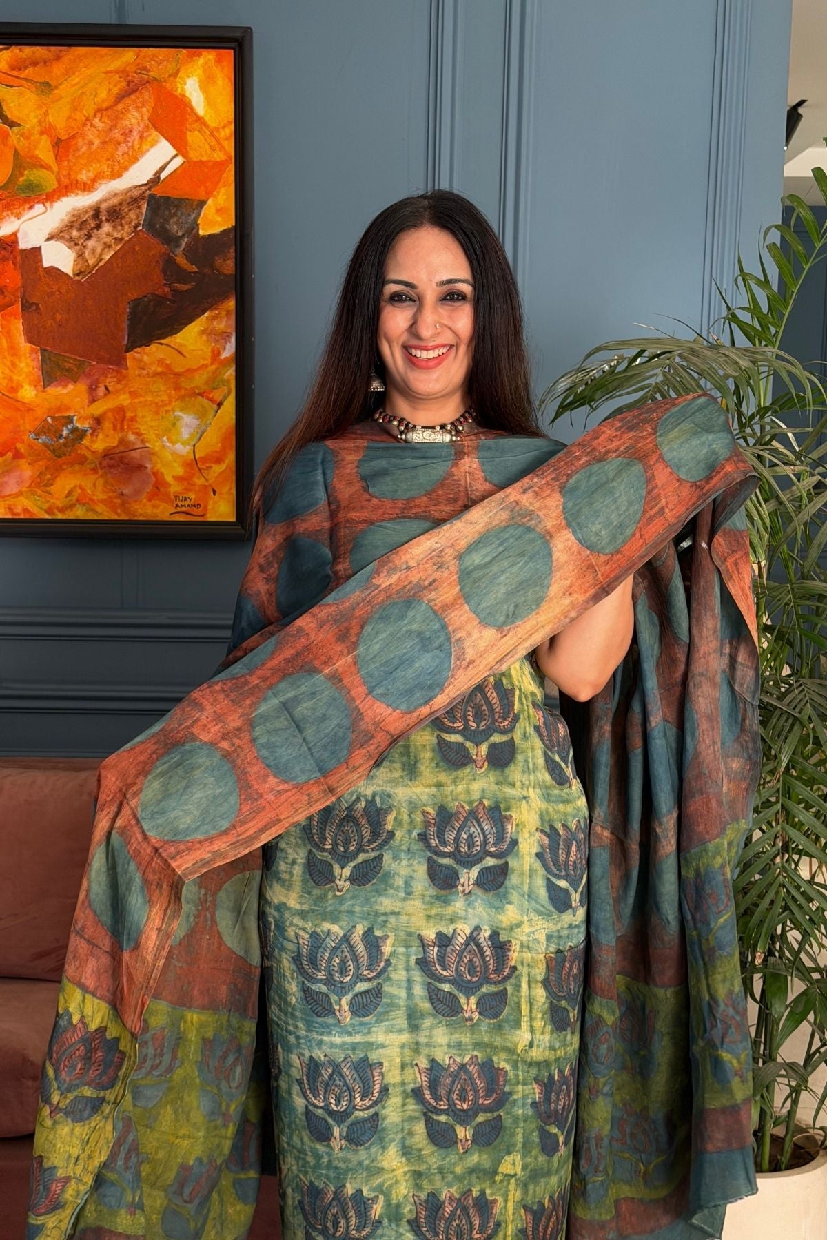 Pomegranate peel Handblock on Premium Modal fabric!!