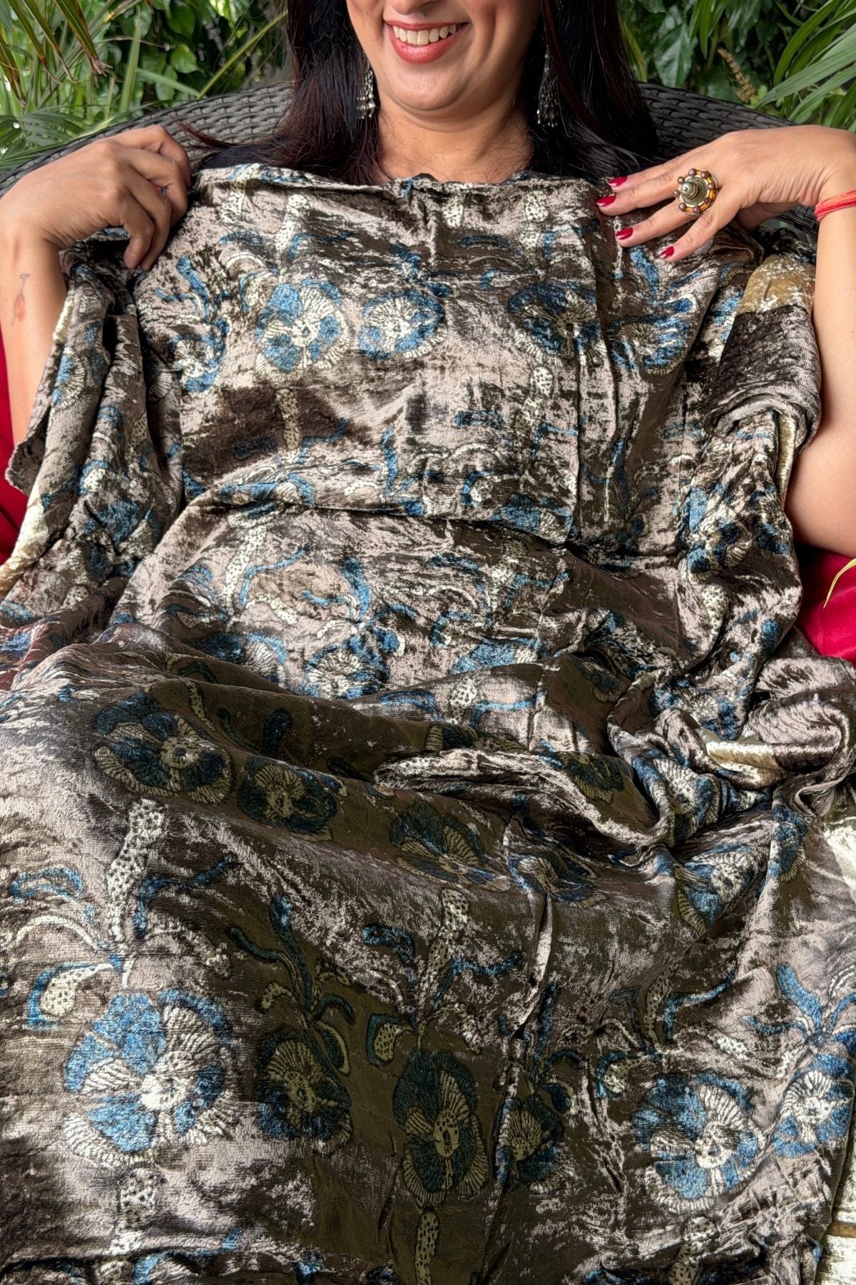 Handblocked Ajrakh kurta fabric only!!