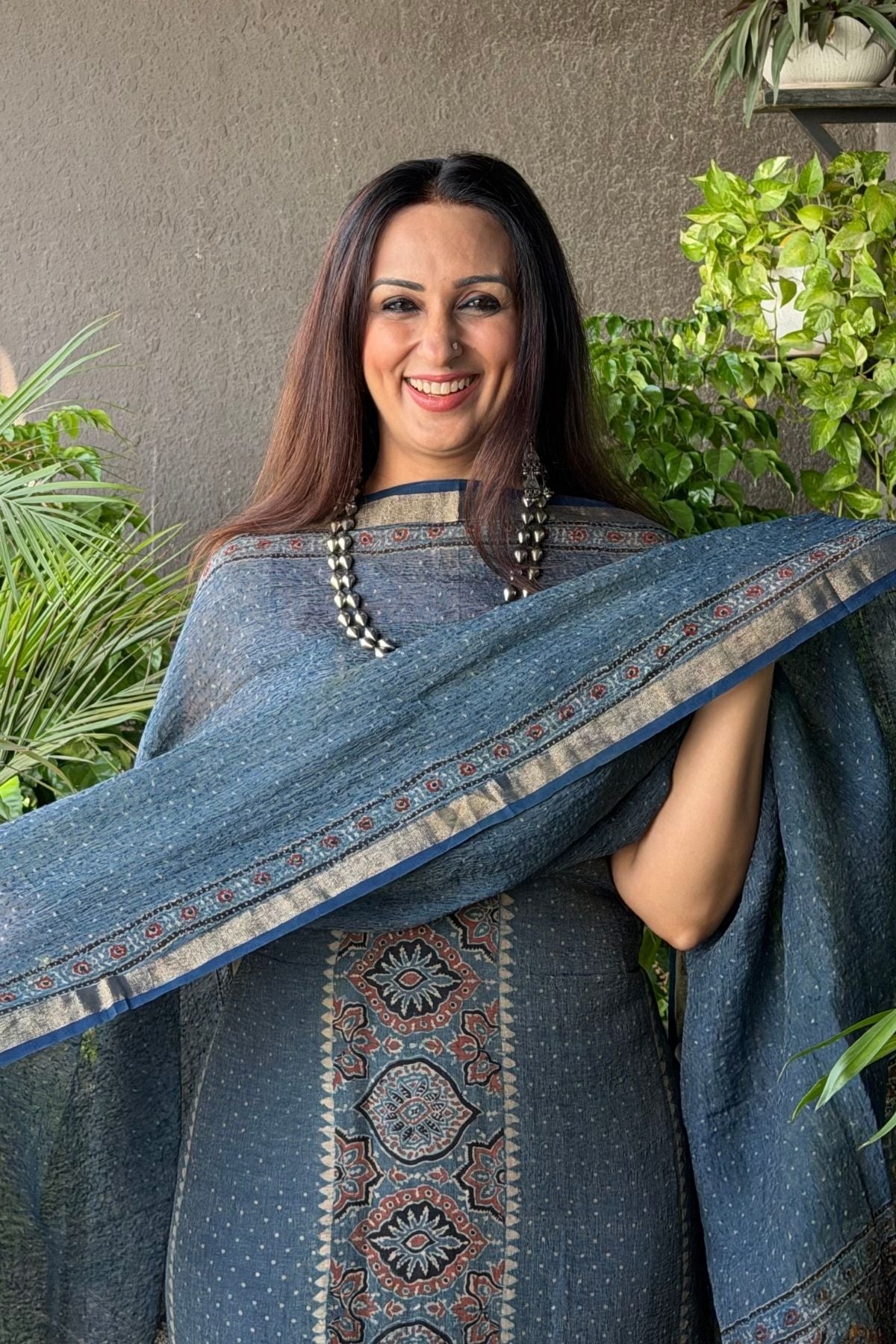 Ajrakh On Pure Linen Silk