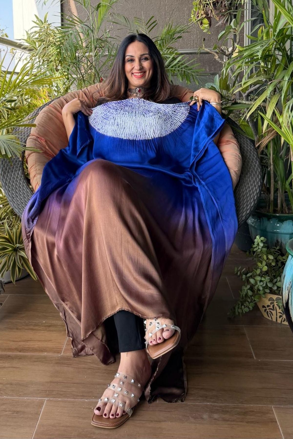 Handblocked Shibori shaded kurta on pure Modal