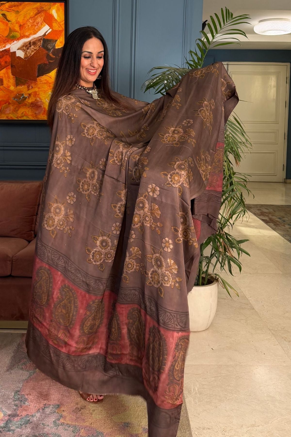 Pomegranate peel Handblock on Premium Modal fabric!!