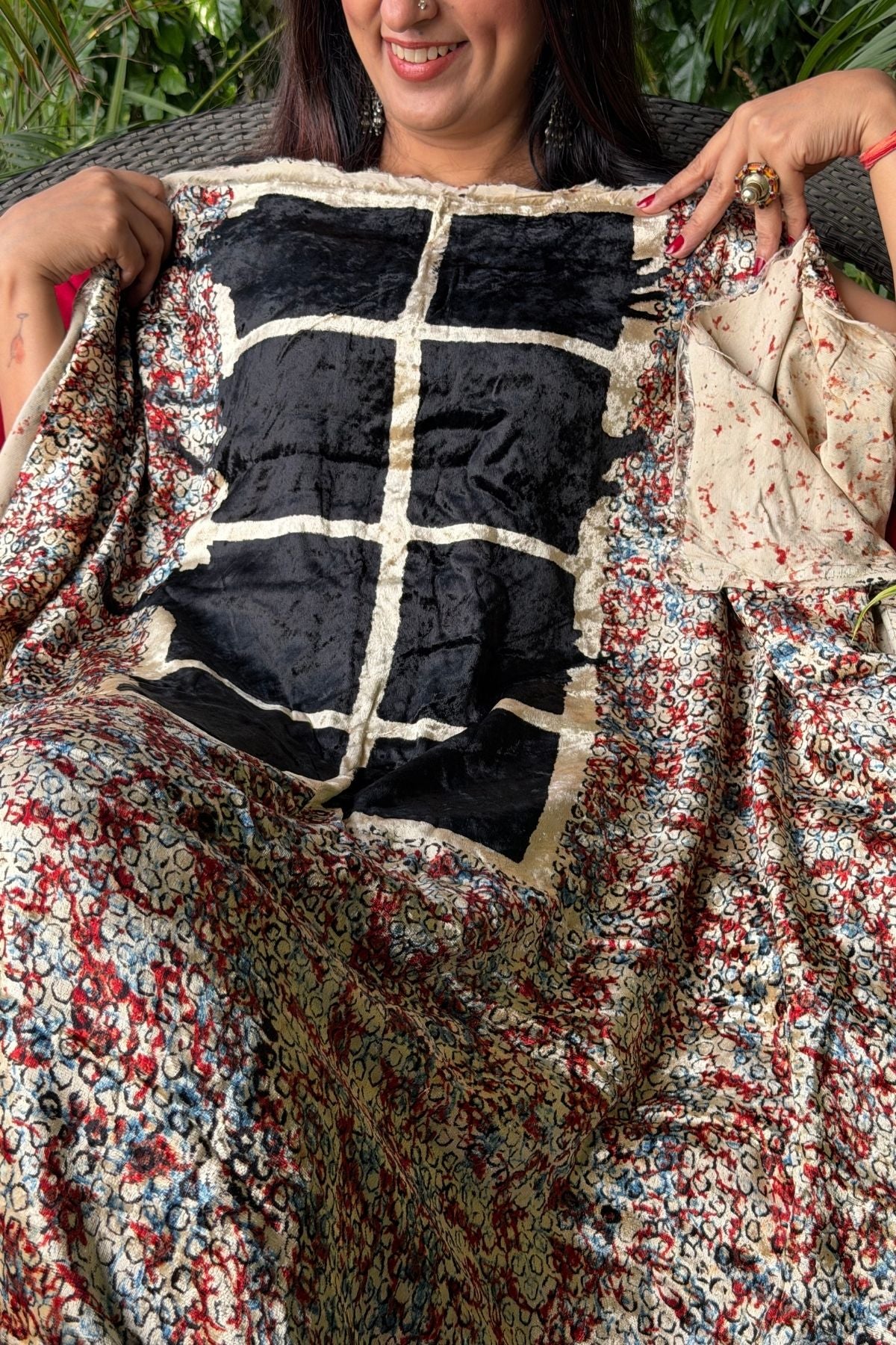 Handblocked Ajrakh kurta fabric only!!