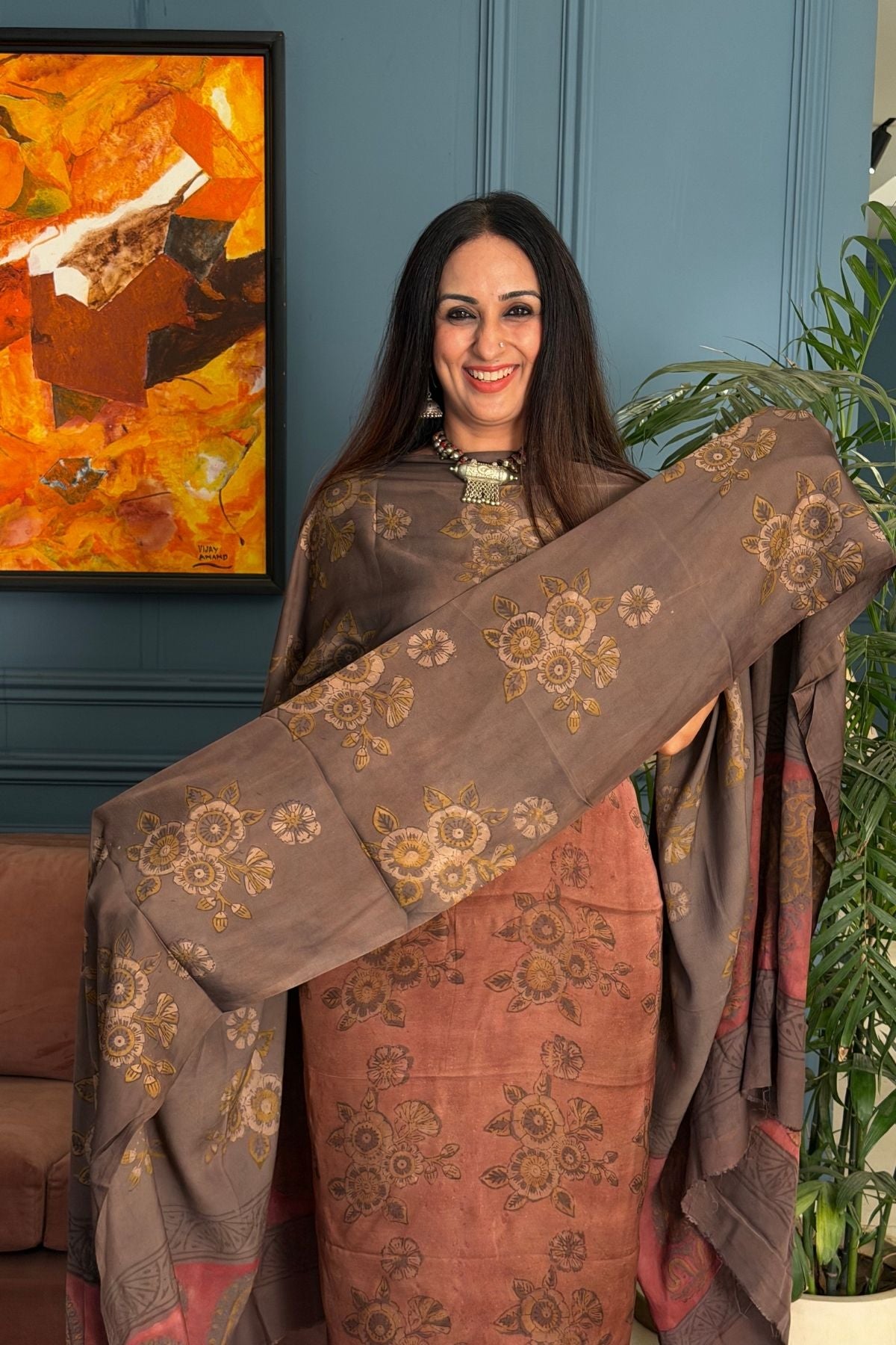 Pomegranate peel Handblock on Premium Modal fabric!!