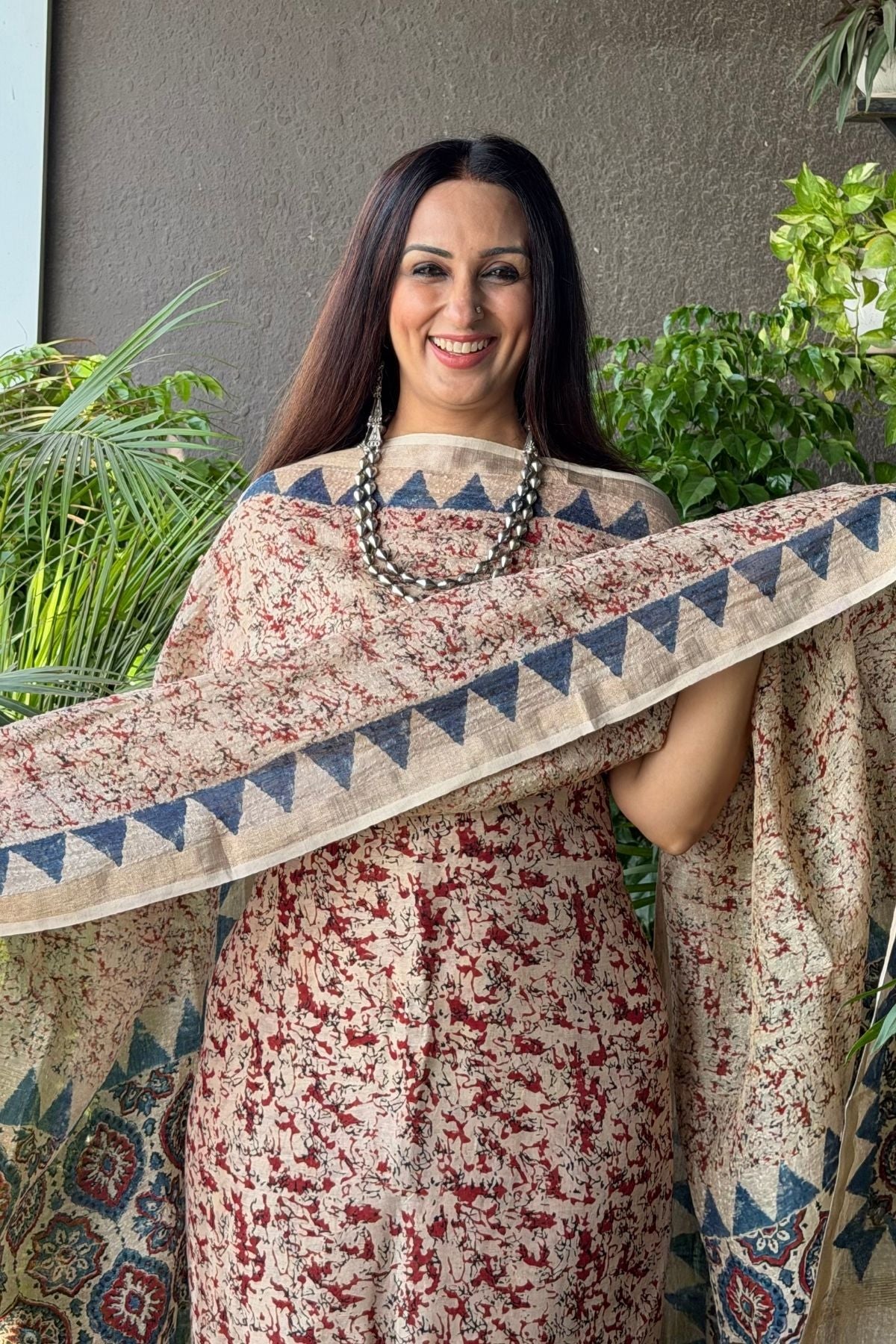 Ajrakh On Pure Linen Silk