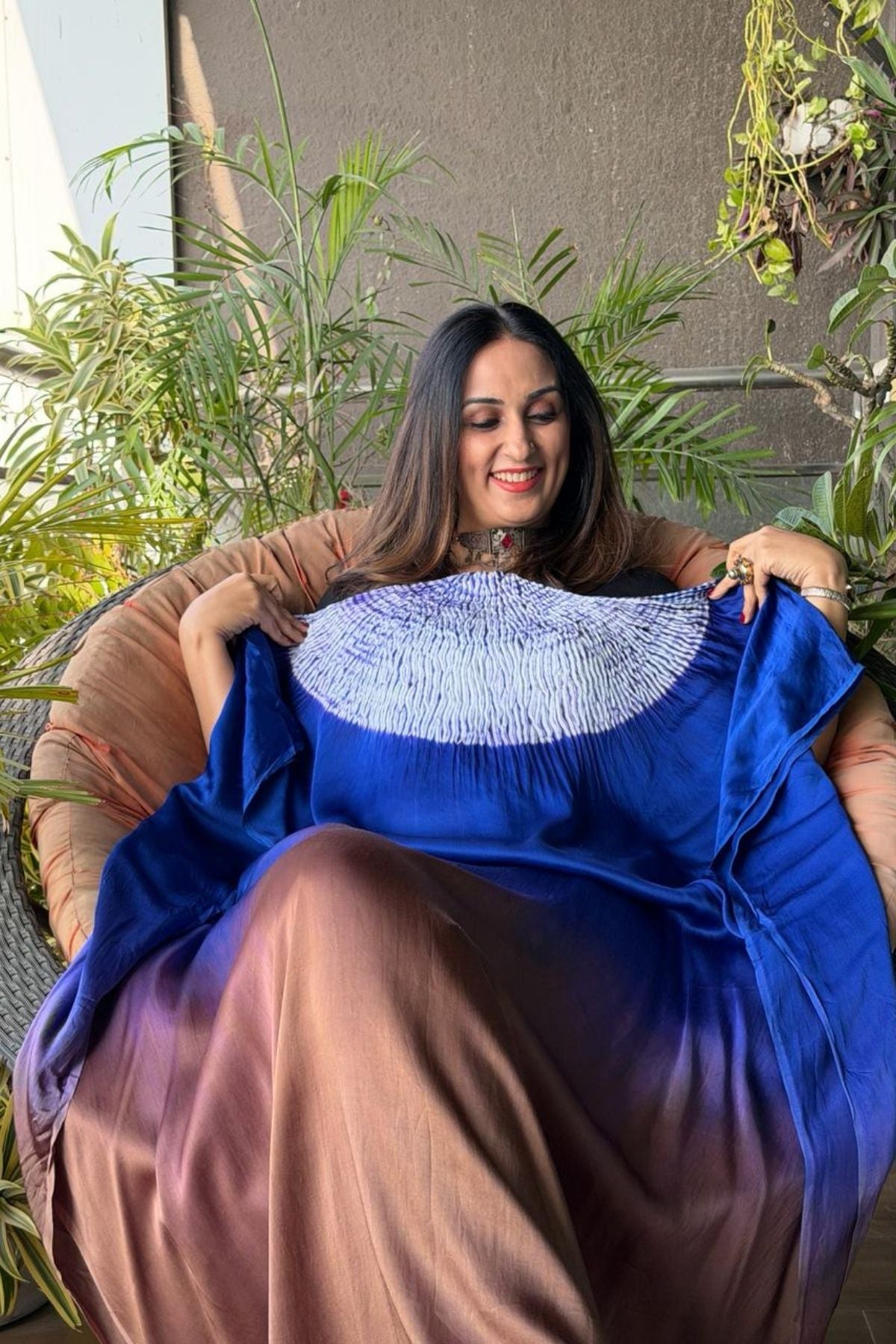 Handblocked Shibori shaded kurta on pure Modal