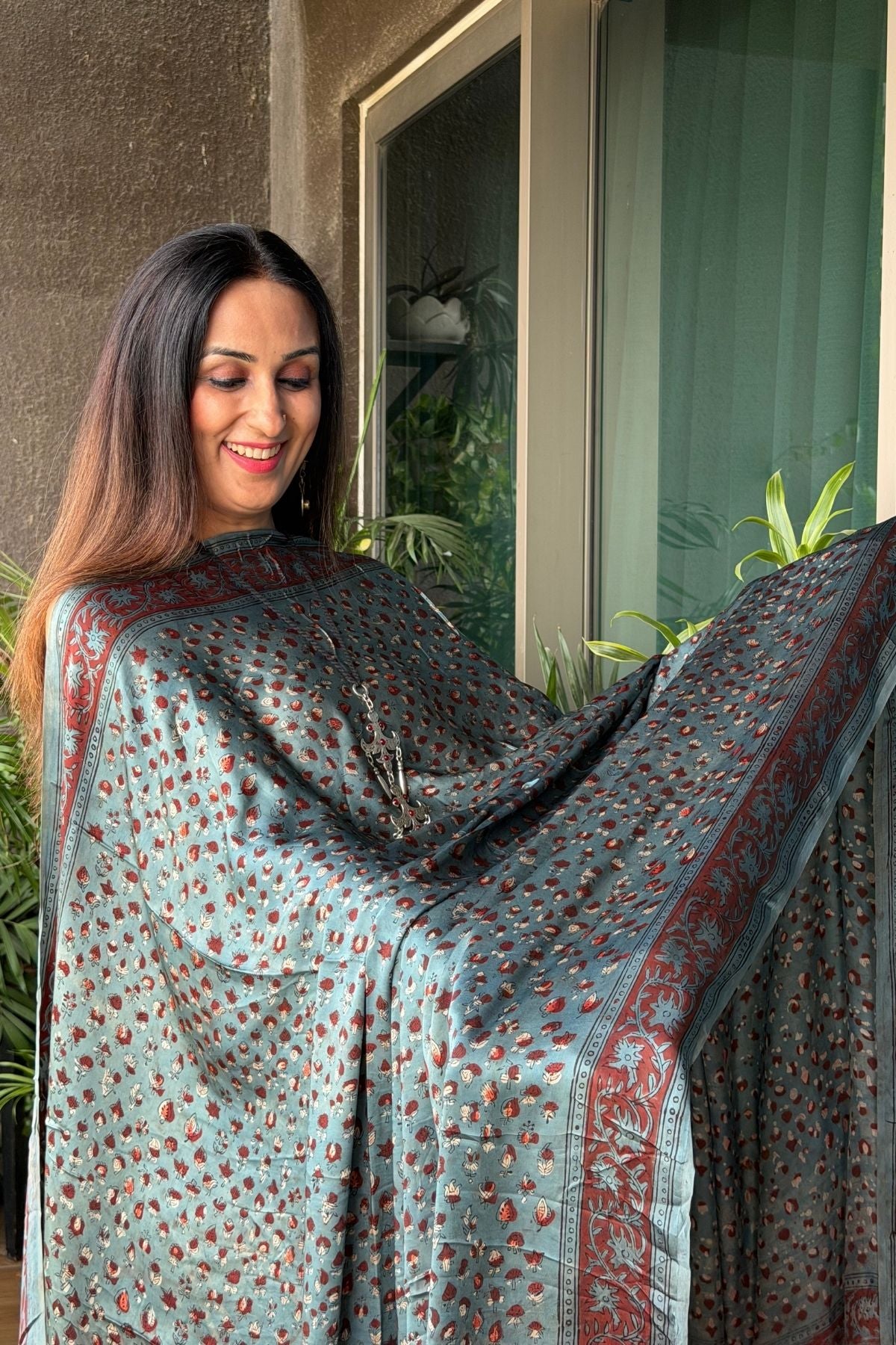 Ombré dyed modal kurta fabric with vegetable Handblock dyed dupatta!!